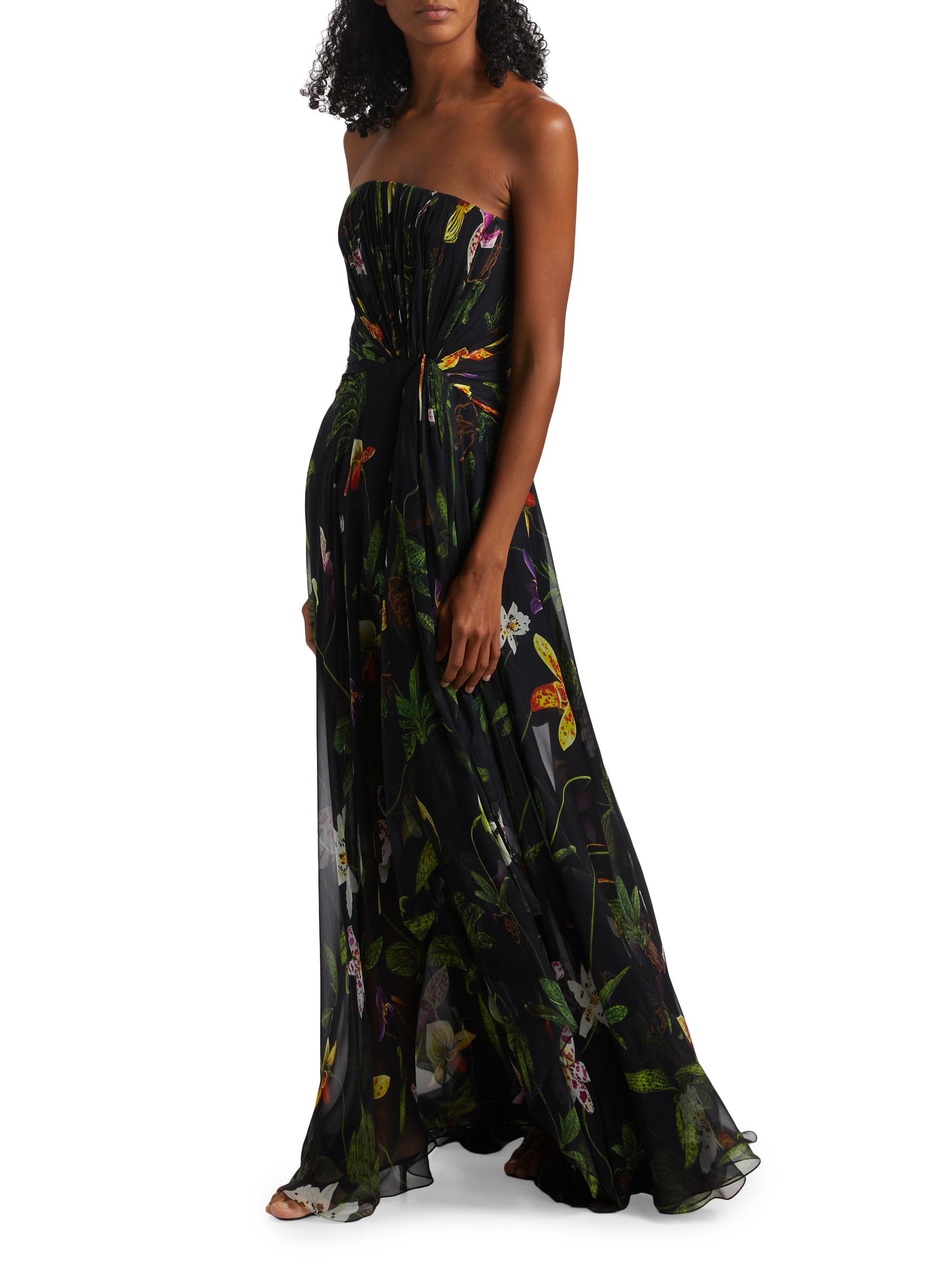 Oscar de la Renta Orchids Silk Chiffon Strapless Drape Gown | Saks Fifth  Avenue