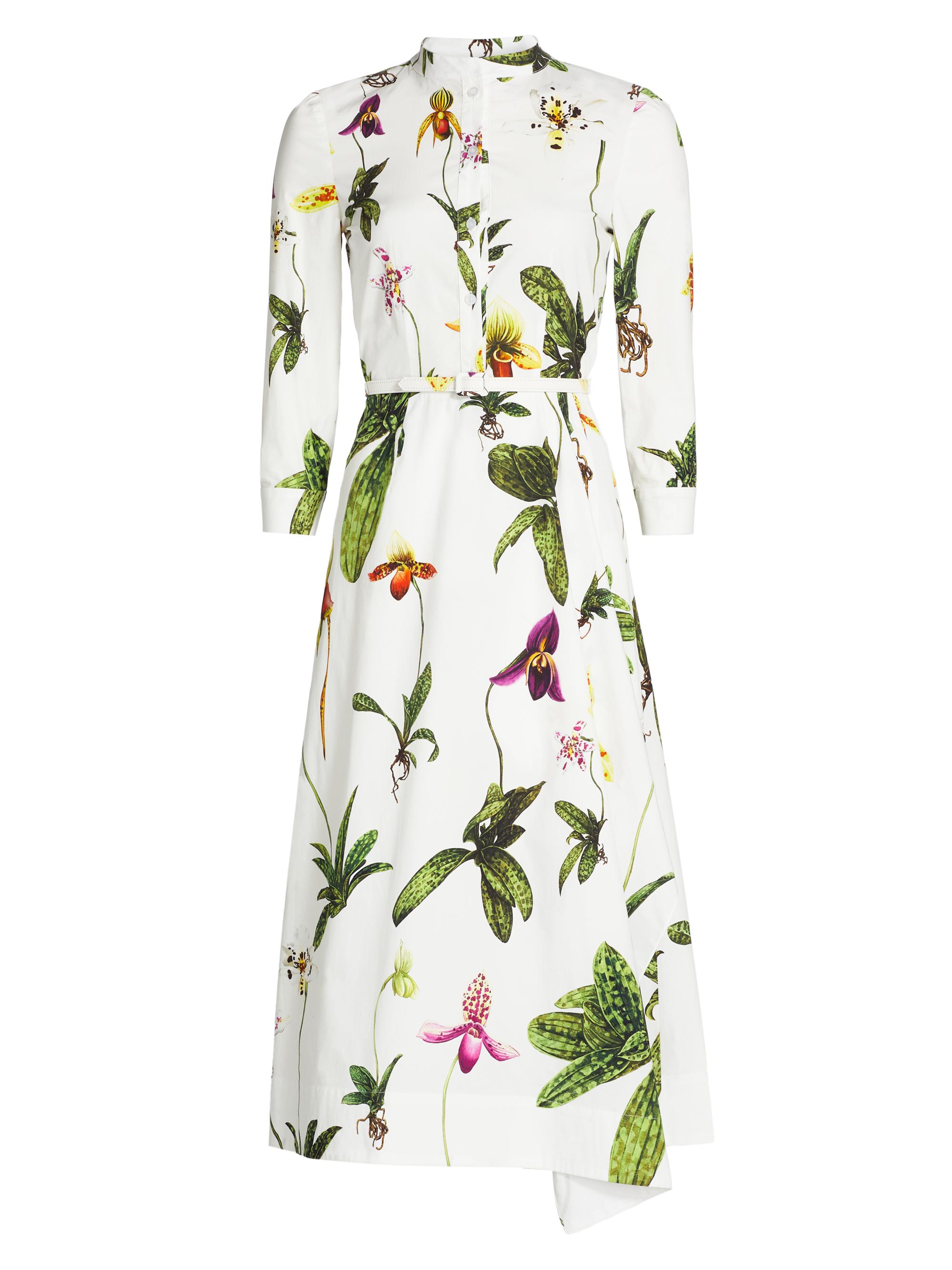 Oscar de la Renta Women's Orchid Poplin Drape Shirtdress - White Multi