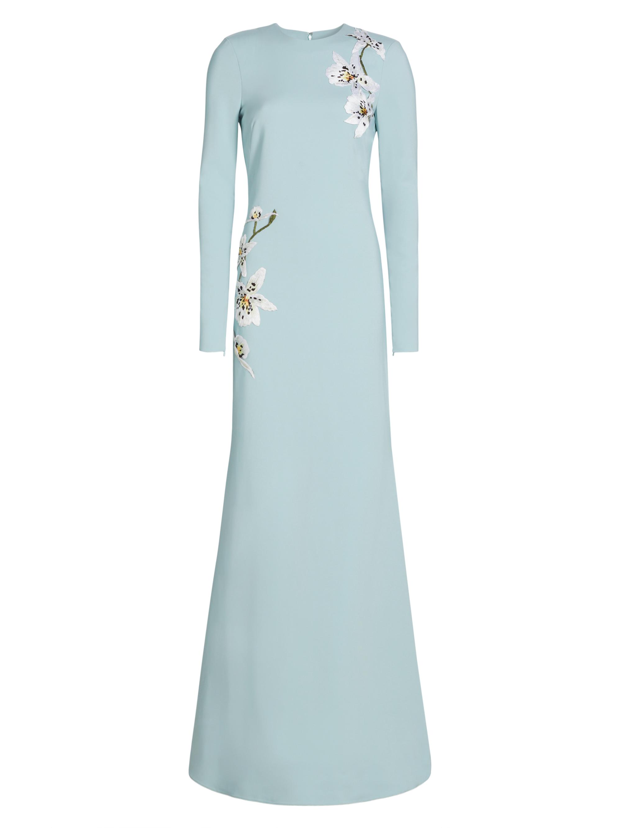 Oscar de la Renta Women's Orchid Threadwork Cady Trumpet Gown - French Blue