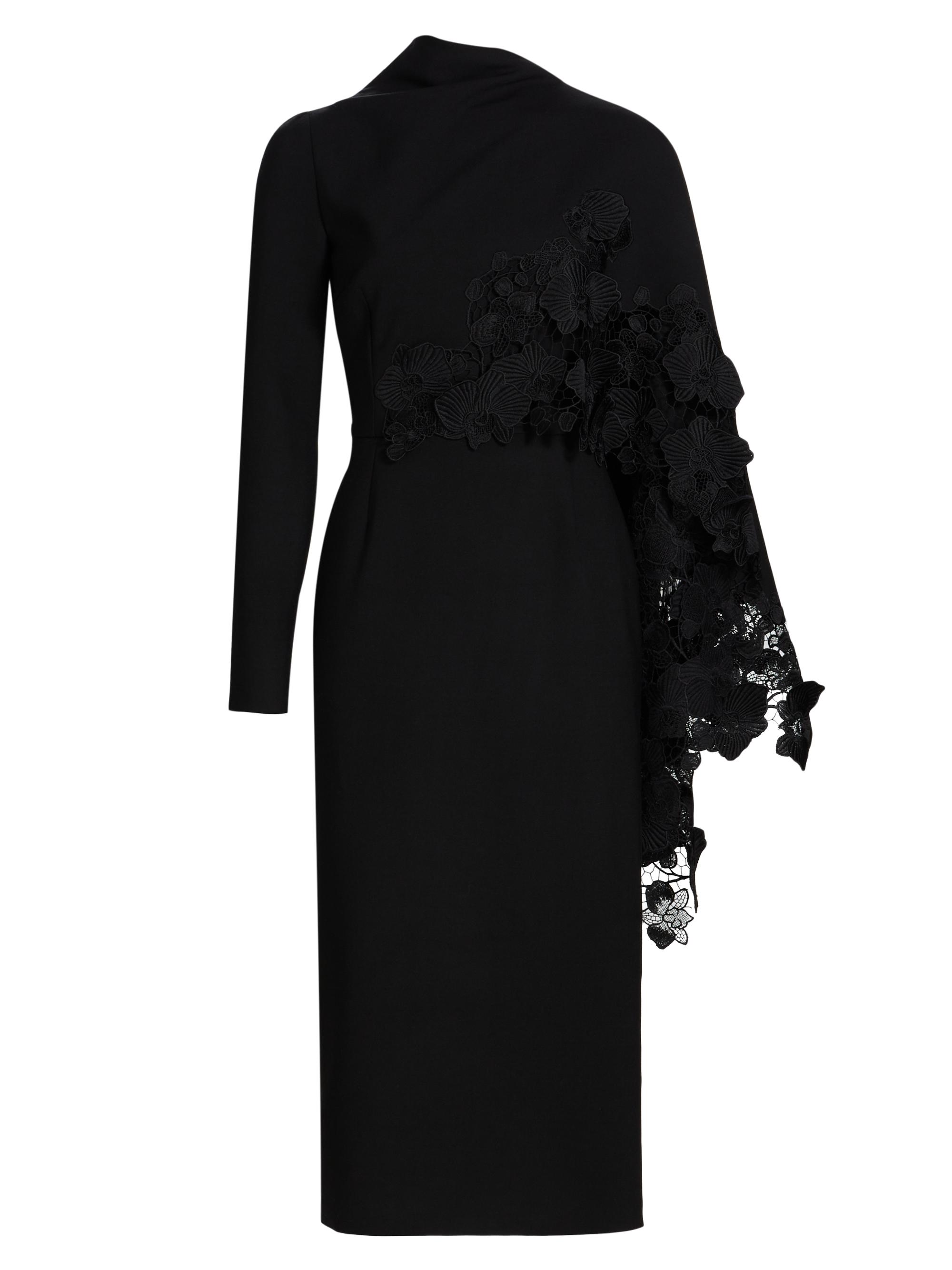 Oscar de la Renta Women's Orchid Guipure Drape Sheath Dress - Black