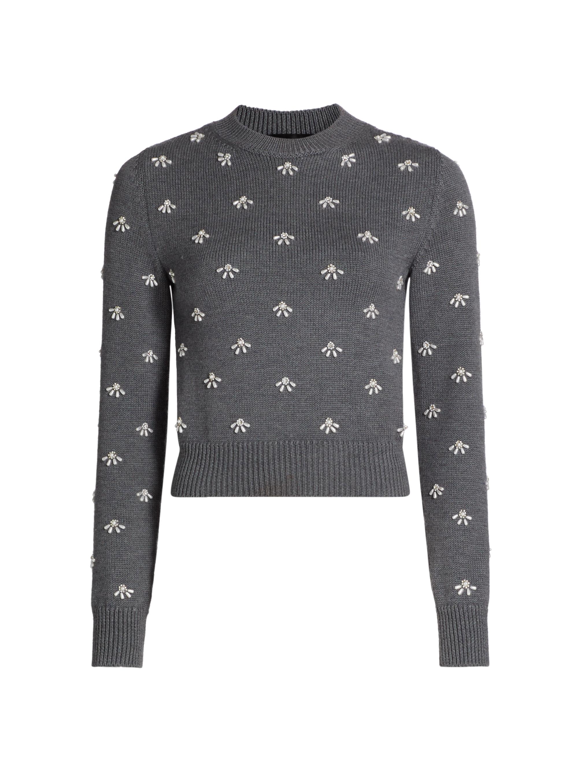 Oscar de la Renta Women's Pearl Cabochon Wool Sweater - Charcoal
