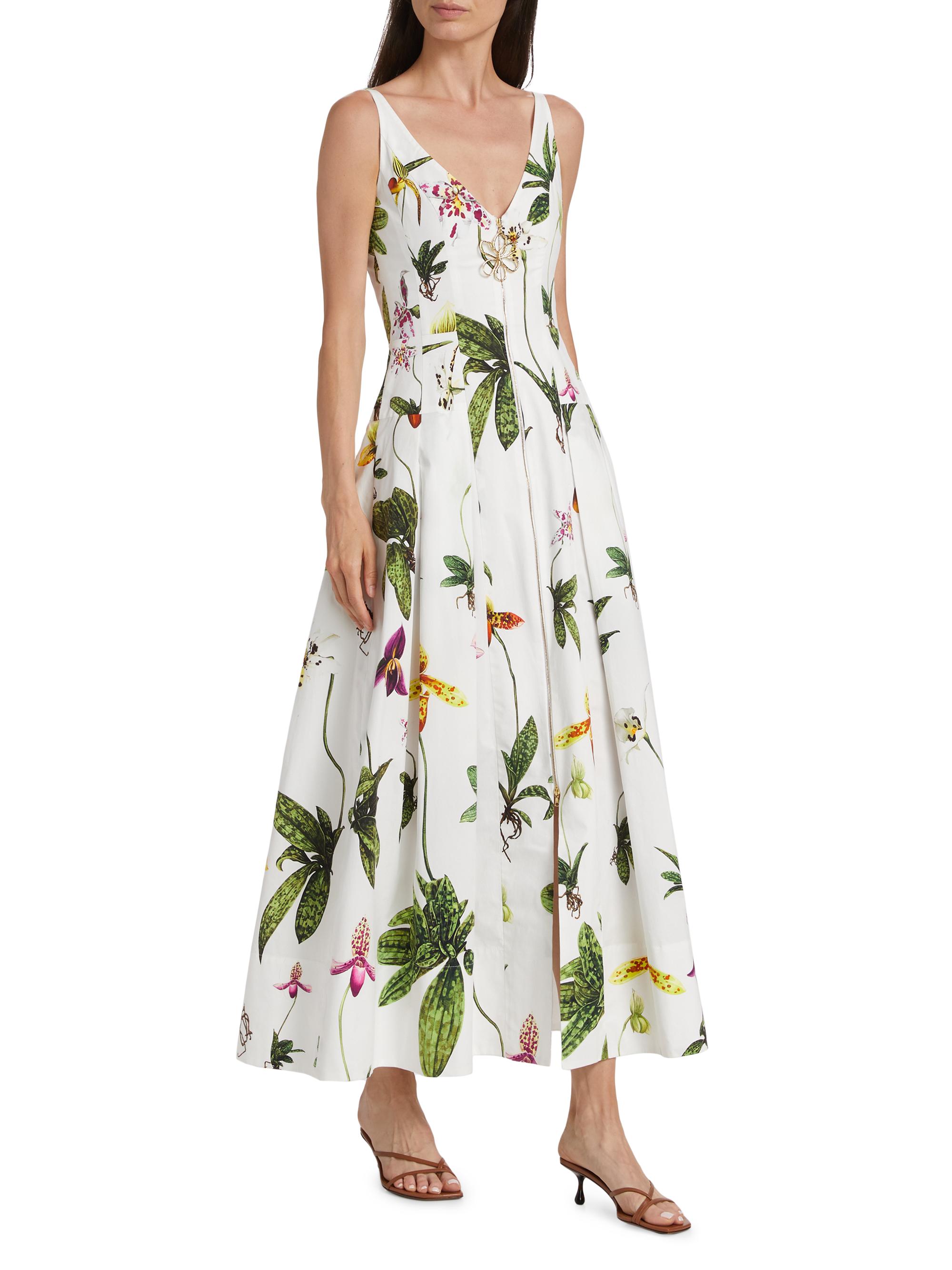 Oscar de la Renta Orchid Poplin Zip-Front Cocktail Dress | Saks