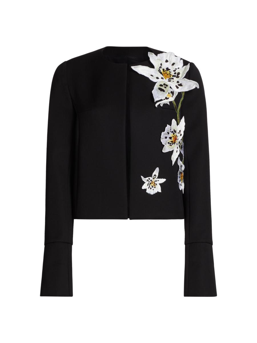 Oscar de la Renta Embroidered Bonded Wool Jacket | Saks