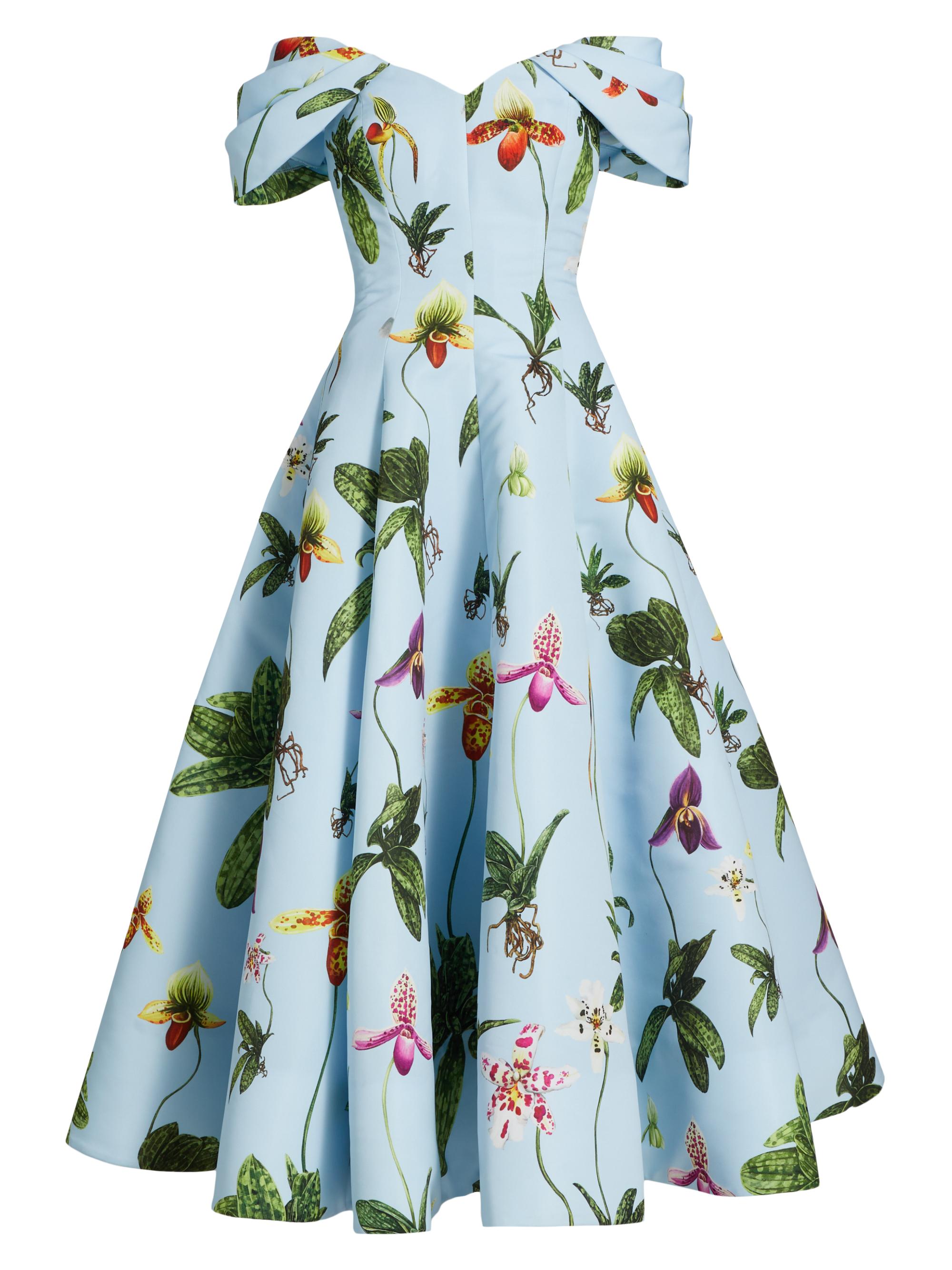 Oscar de la Renta Orchid Drape Off-the-Shoulder Cocktail Dress
