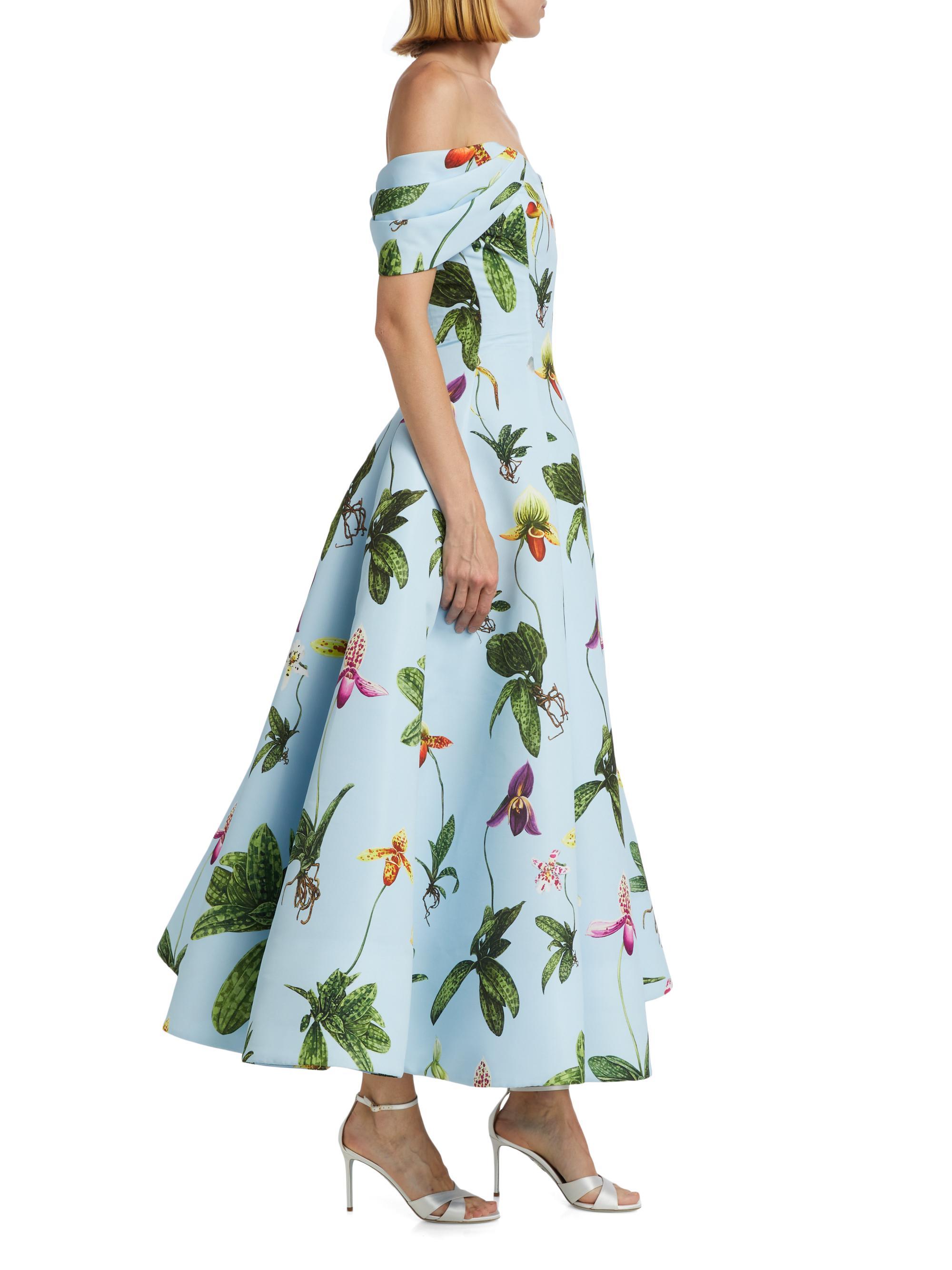 Oscar de la Renta Orchid Drape Off-the-Shoulder Cocktail Dress