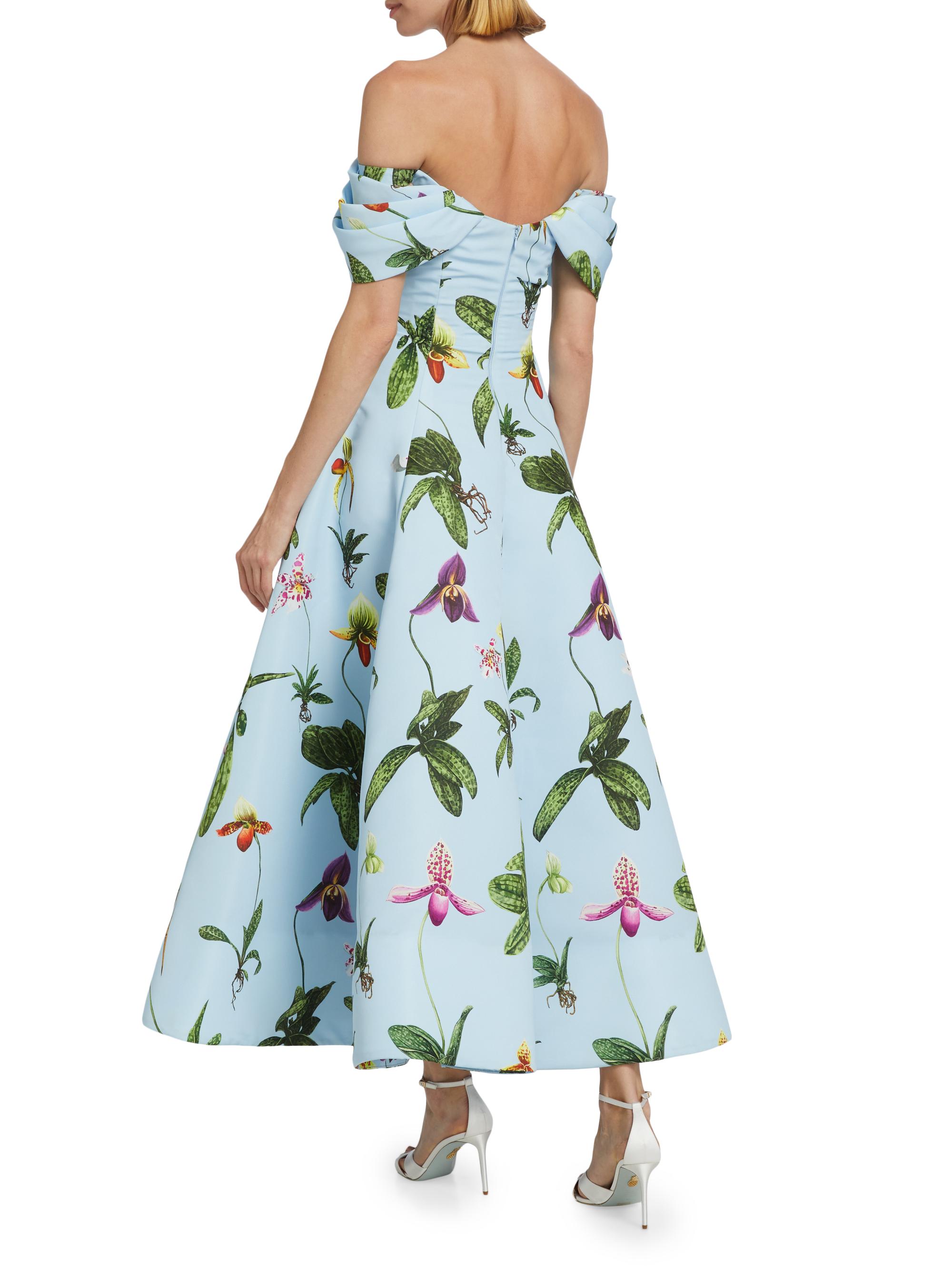 Oscar de la Renta Orchid Drape Off-the-Shoulder Cocktail Dress