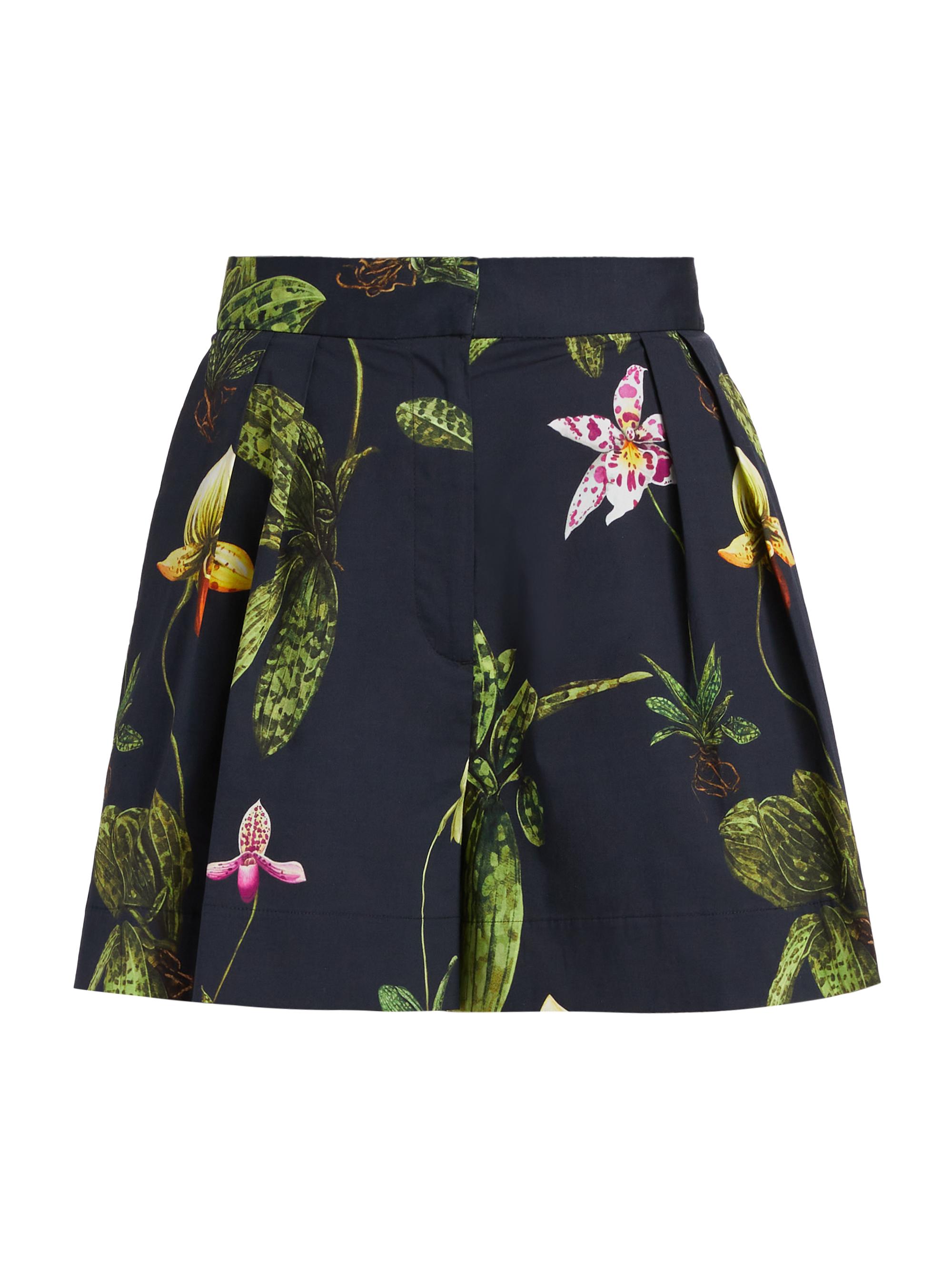 Oscar de la Renta Women's Orchid Poplin Wide-Leg Shorts - Navy Multi