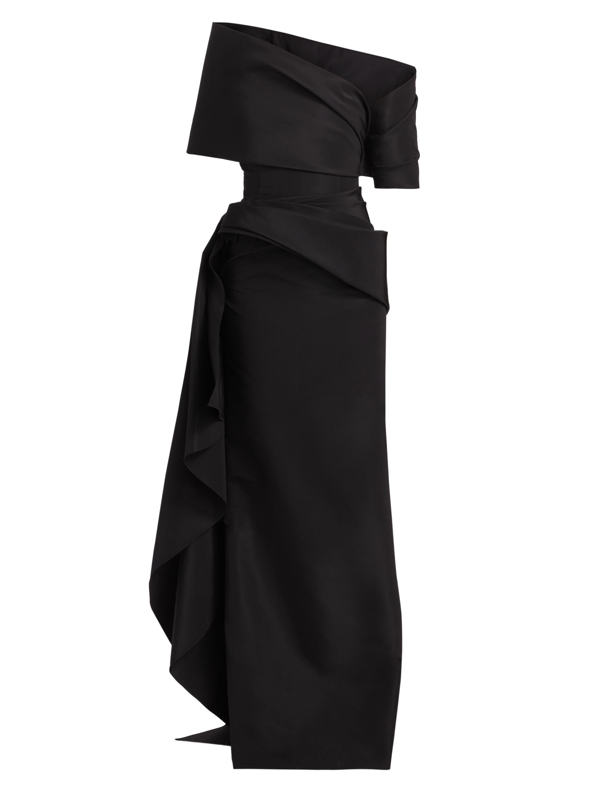 Oscar de la Renta Women's Asymmetric Draped Faille Gown - Black