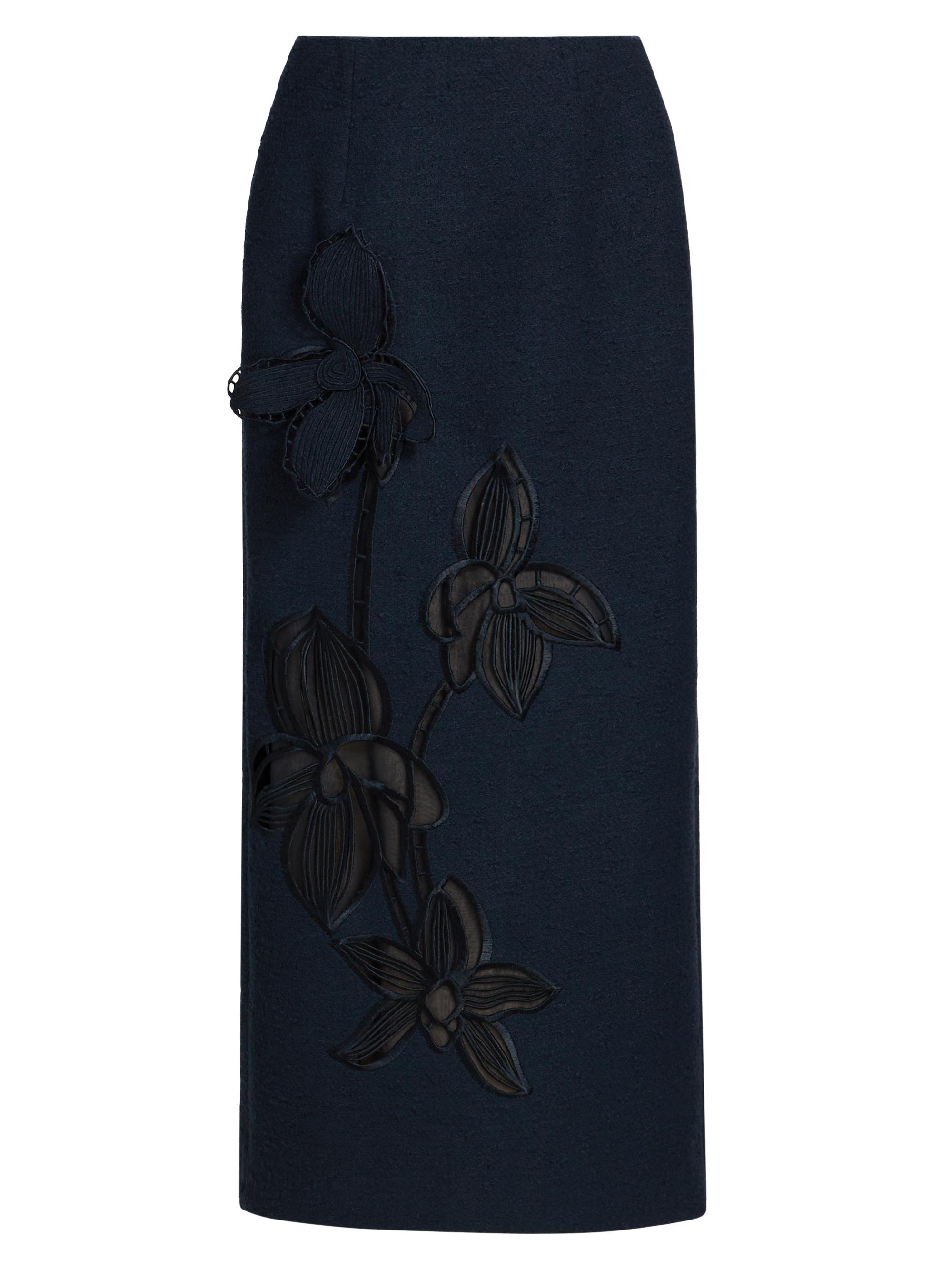 Oscar de la Renta Women's Tweed Embroidered Midi-Skirt - Navy