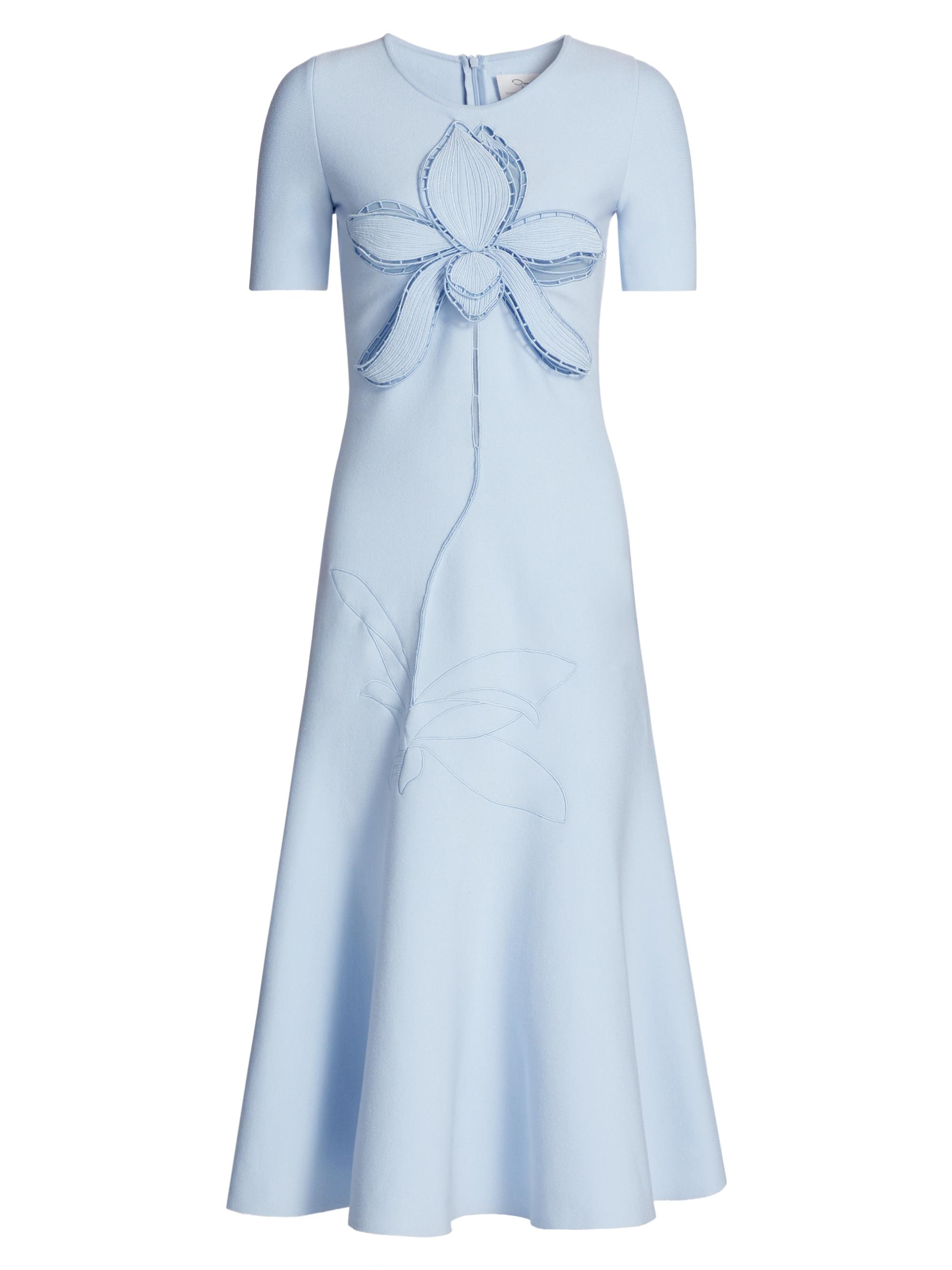 Oscar de la Renta Women's Floral-Embroidered Knit Midi-Dress - Powder Blue
