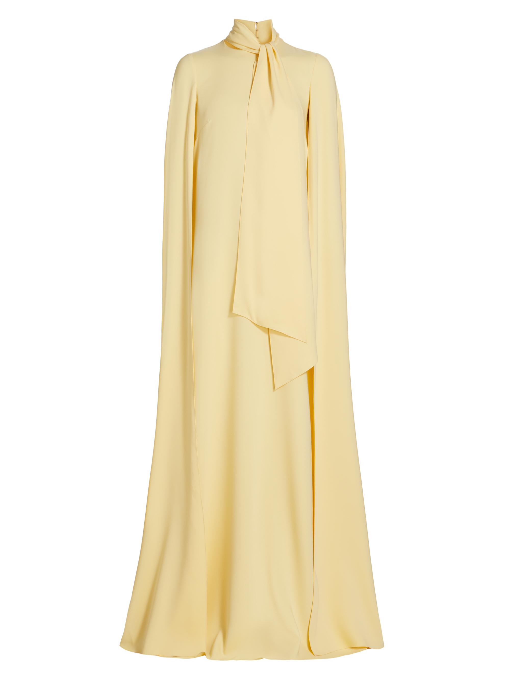 Oscar de la Renta Women's Silk Tie-Neck Cape Gown - Banana