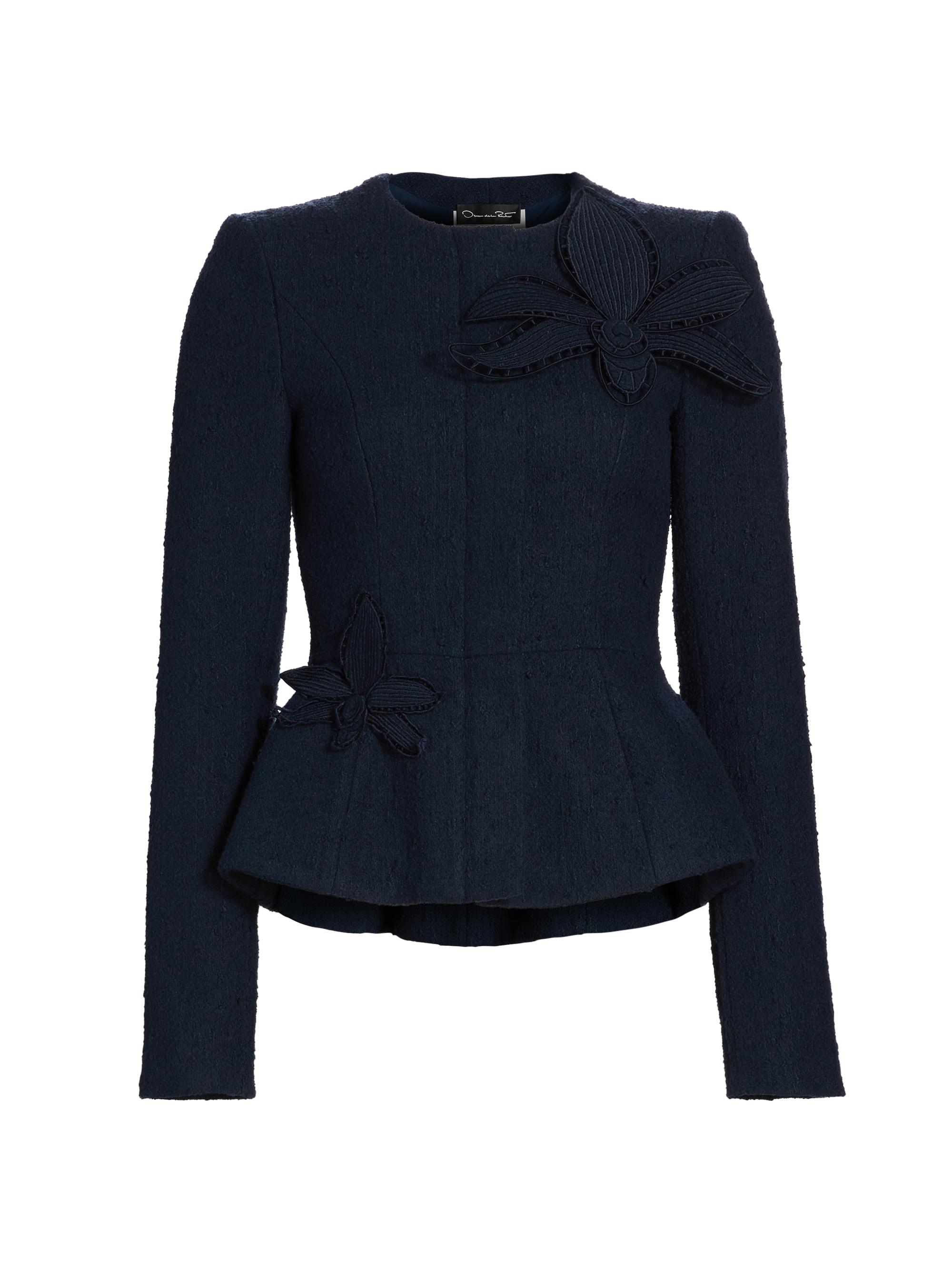 Oscar de la Renta Women's Tweed Appliqué Peplum Jacket - Navy