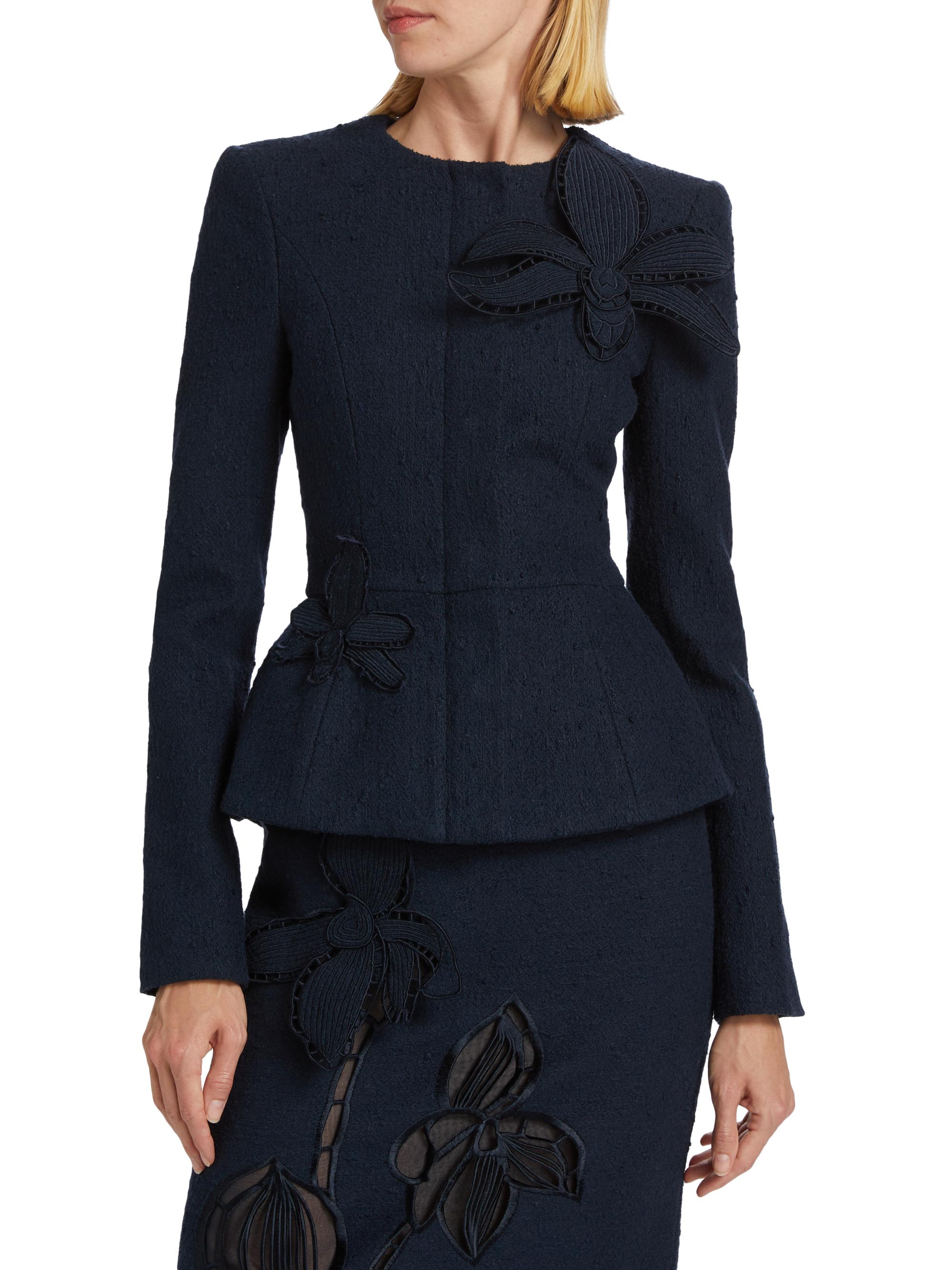 Oscar de la Renta Tweed Appliqué Peplum Jacket | Saks Fifth Avenue
