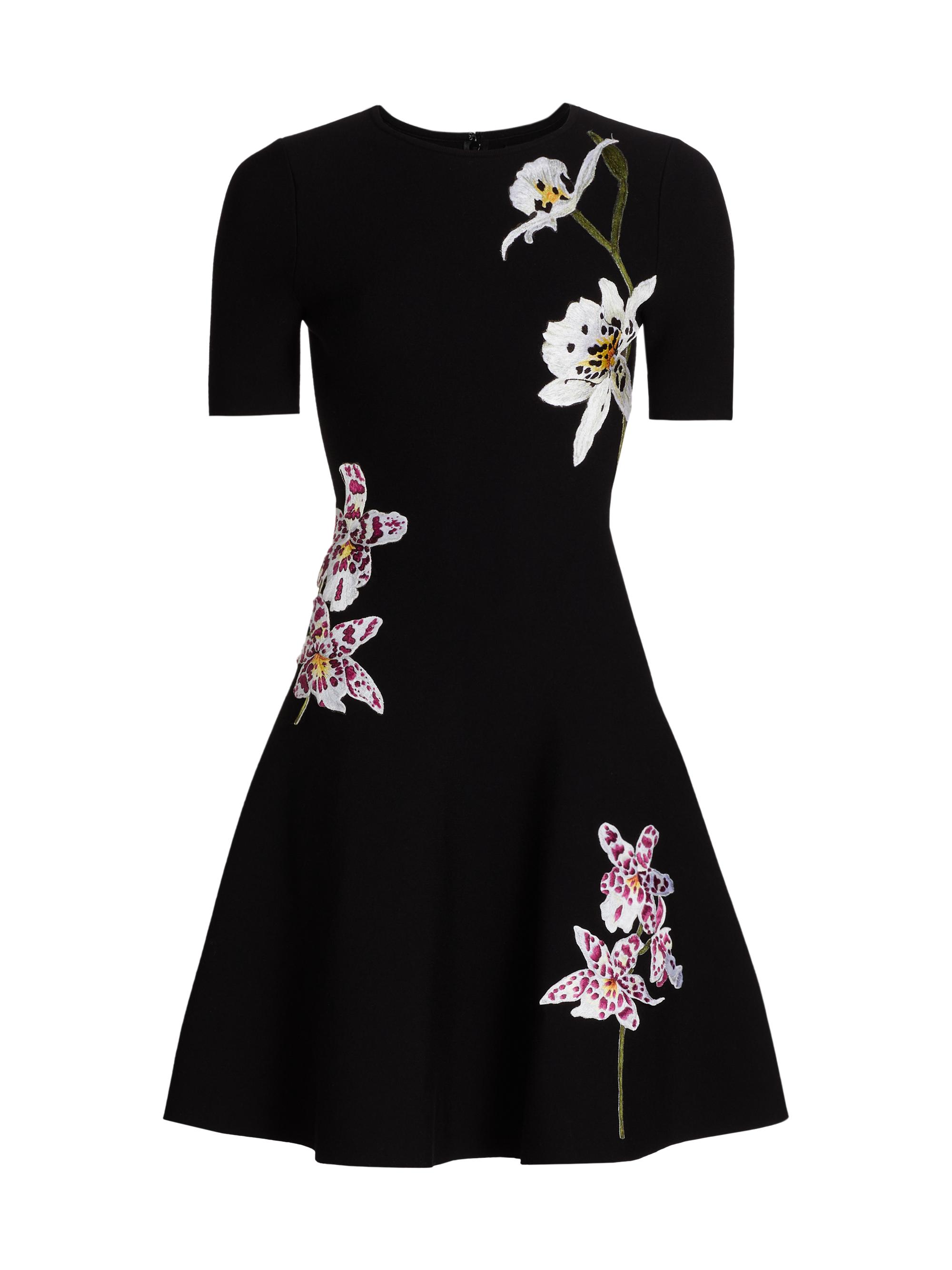 Oscar de la Renta Women's Floral-Embroidered Minidress - Black Multi