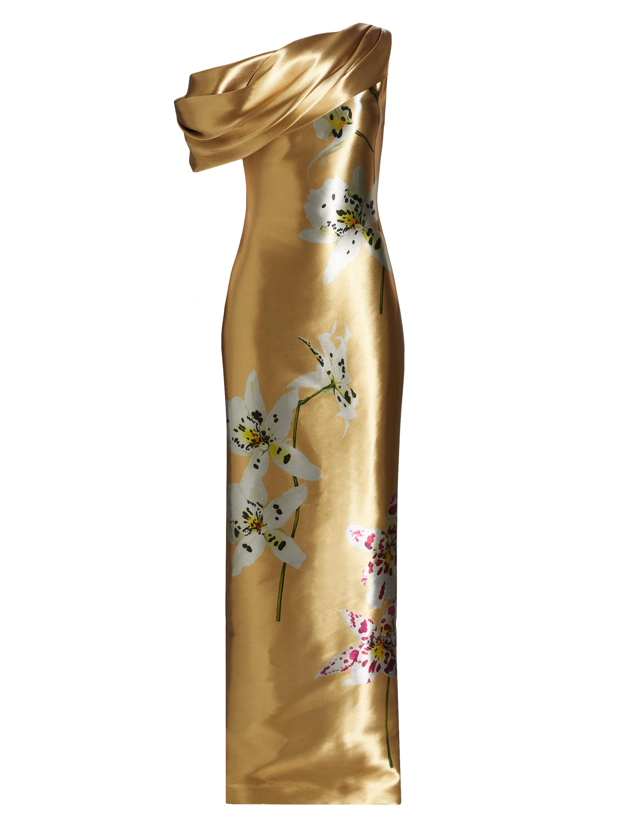 Oscar de la Renta Women's Metallic Orchid Draped Column Gown - Gold Multi