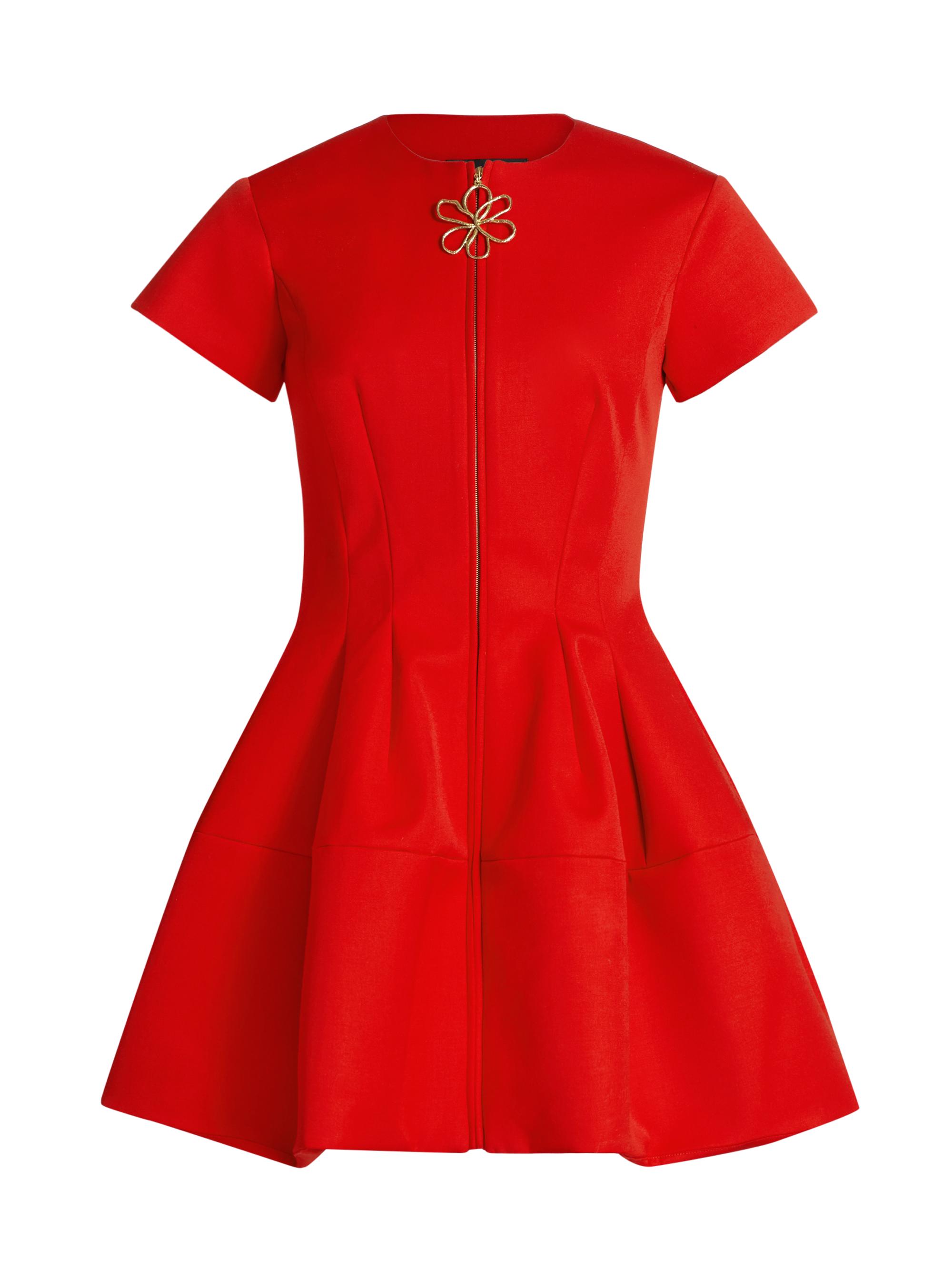 Oscar de la Renta Women's Bonded Front-Zip Minidress - Vermilion