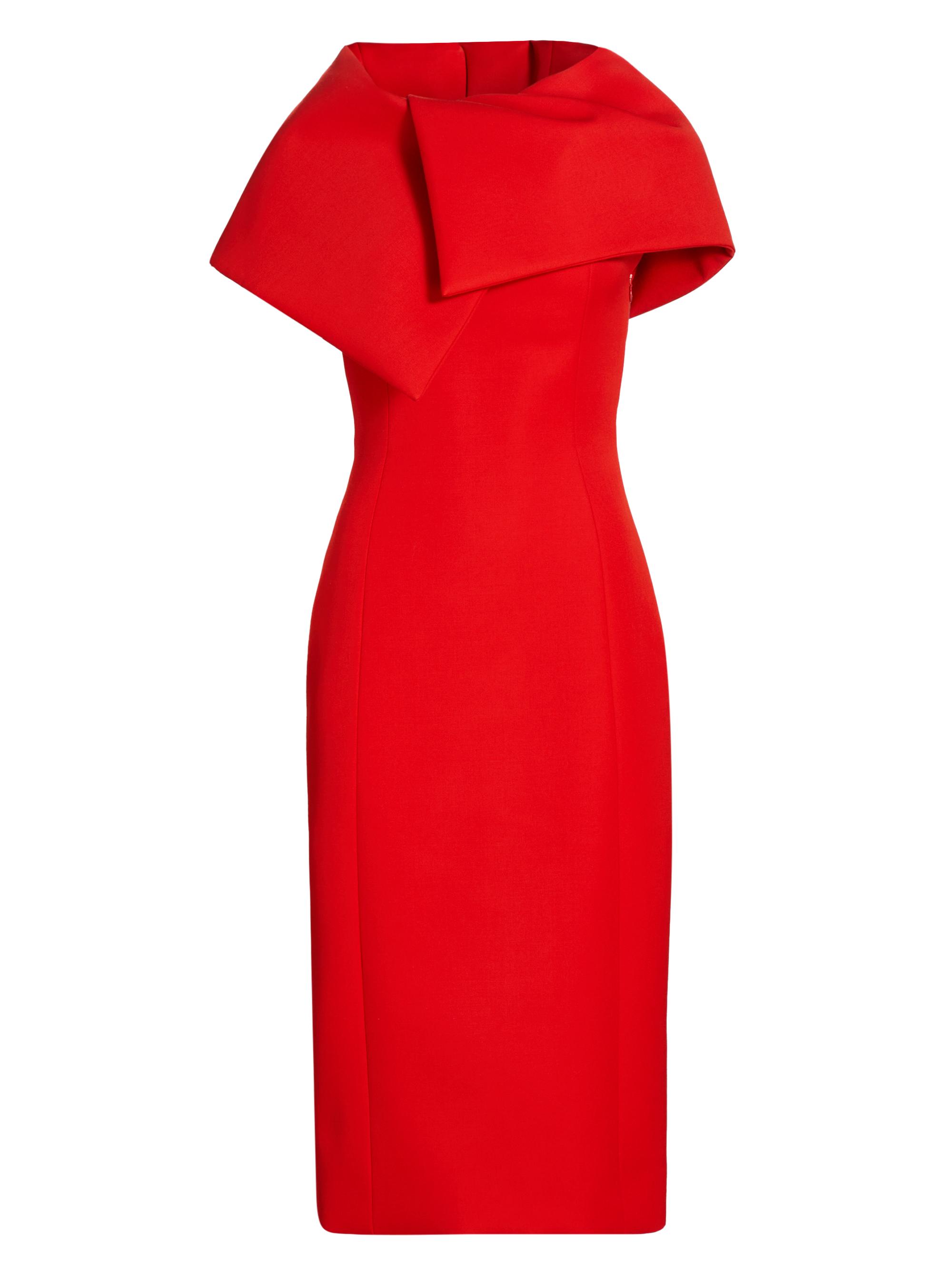 Oscar de la Renta Women's Wool-Blend Wrap Capelet Midi-Dress - Vermilion