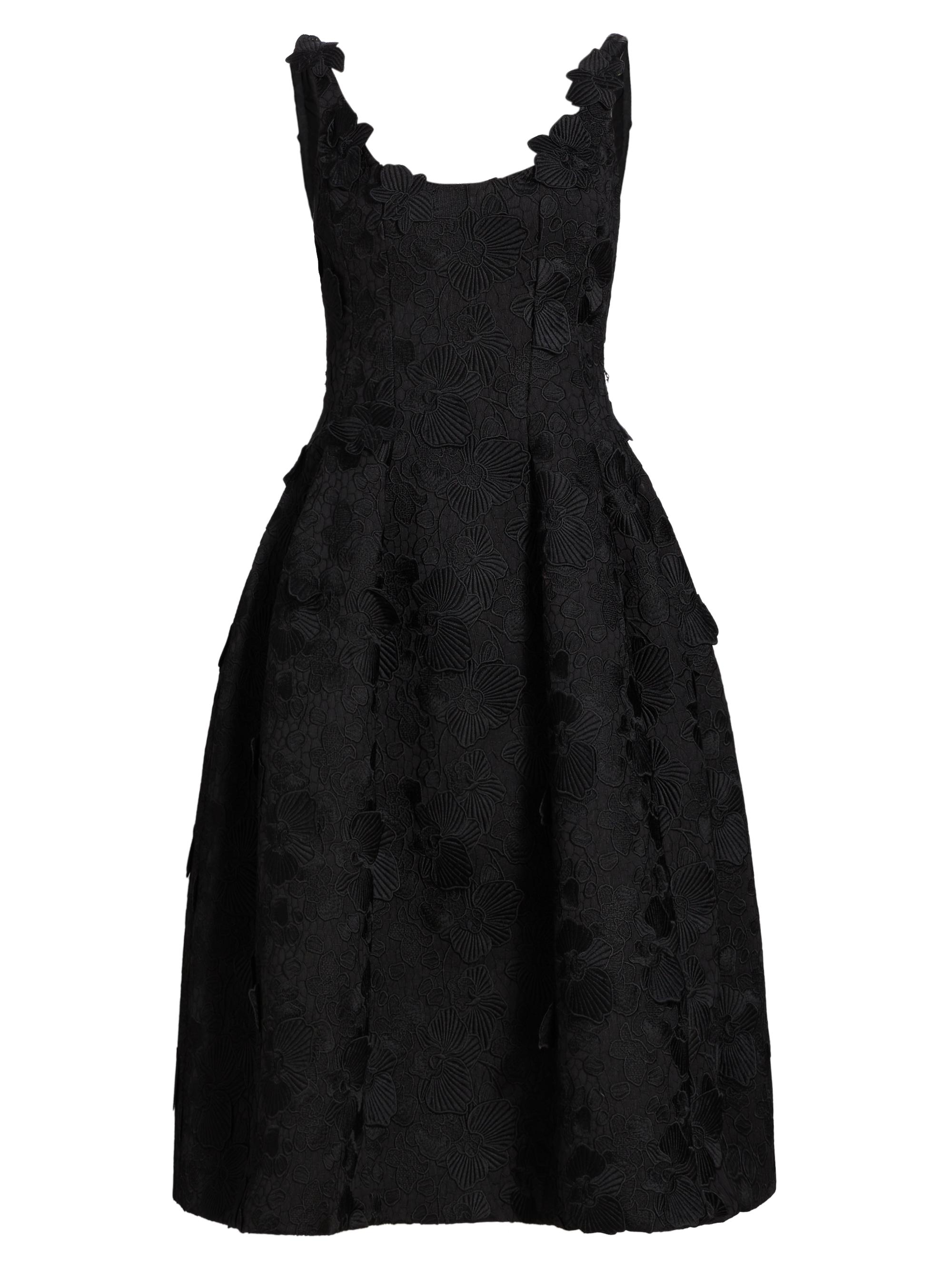 Oscar de la Renta Women's Floral Appliqué Scoopneck Midi-Dress - Black