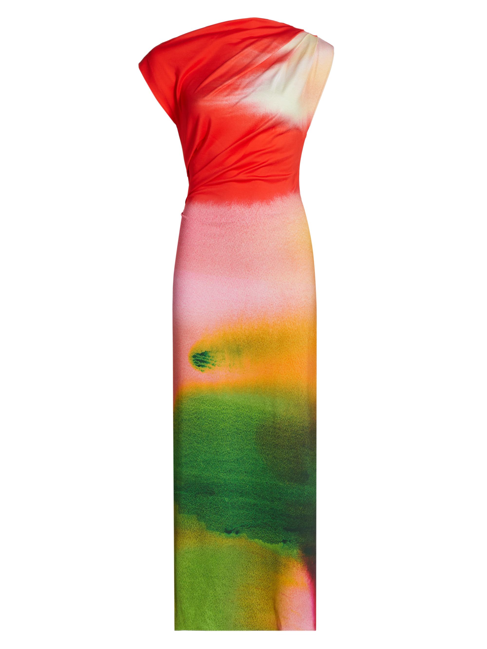 Oscar de la Renta Women's Watercolor Jersey Draped Maxi Dress - Vermillion Multi