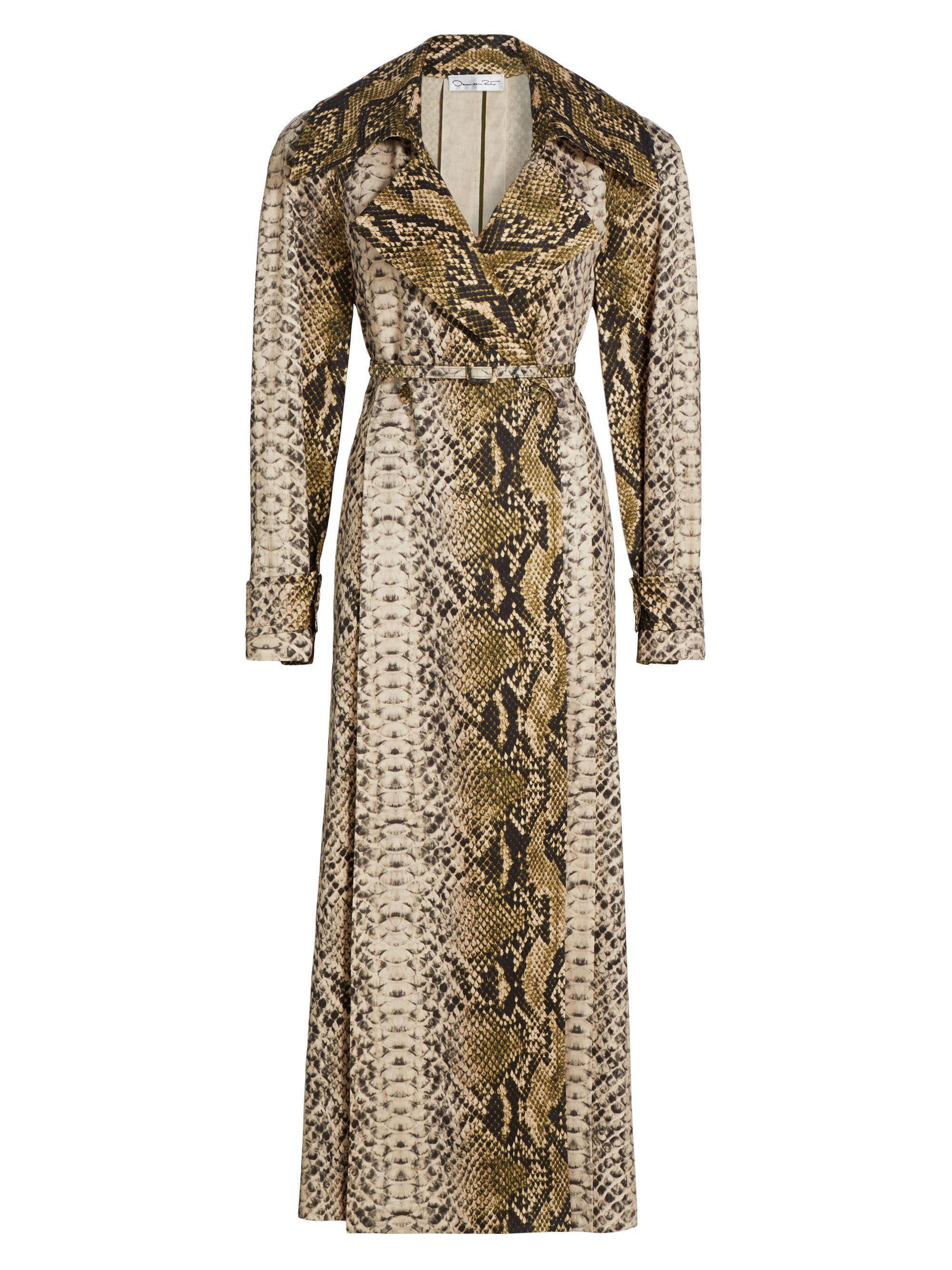 Oscar de la Renta Women's Snake Cotton Double-Breasted Trench Coat - Olive