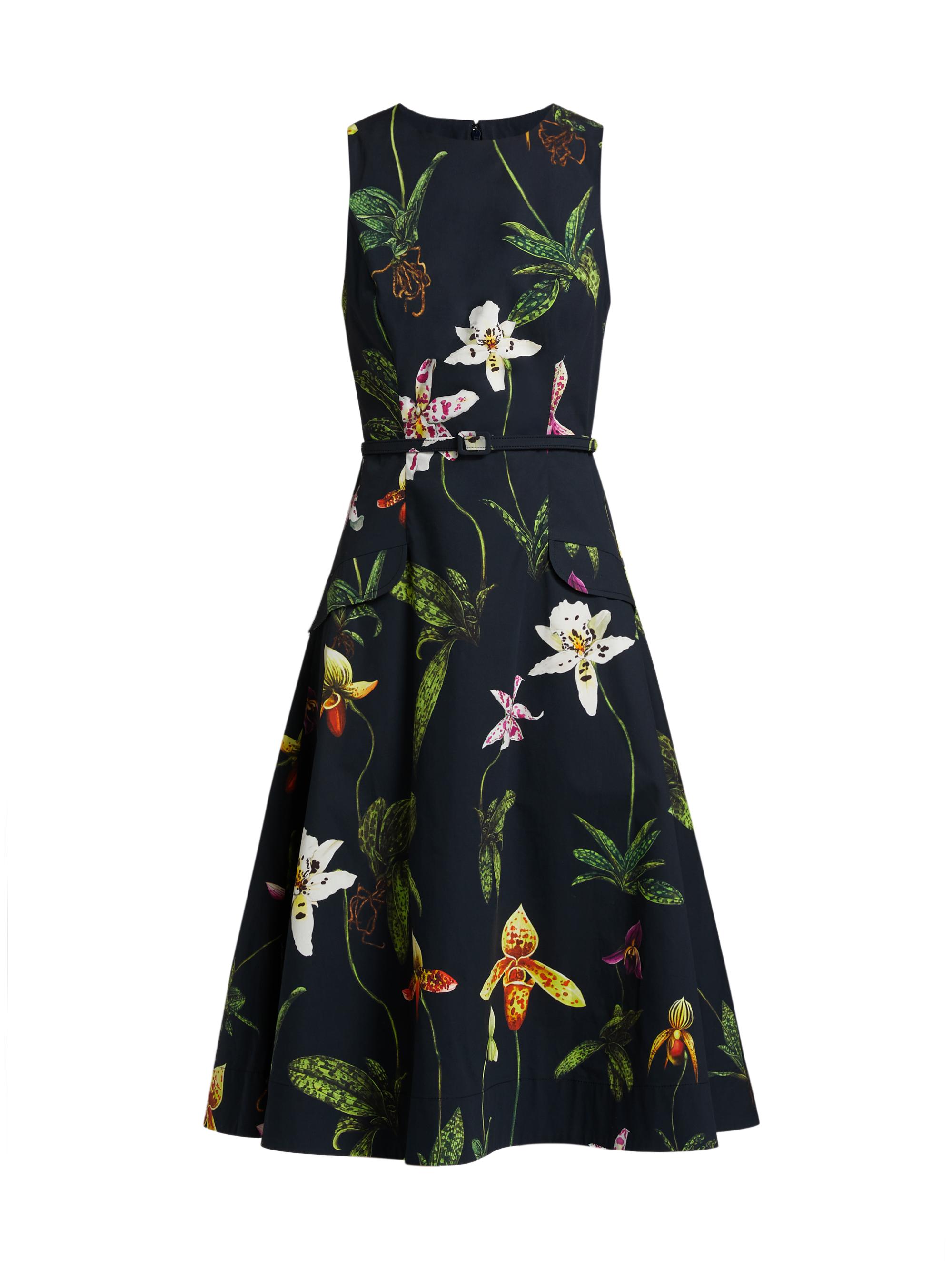 Oscar de la Renta Women's Painted Poppies Fit & Flare Dress - Navy Multi