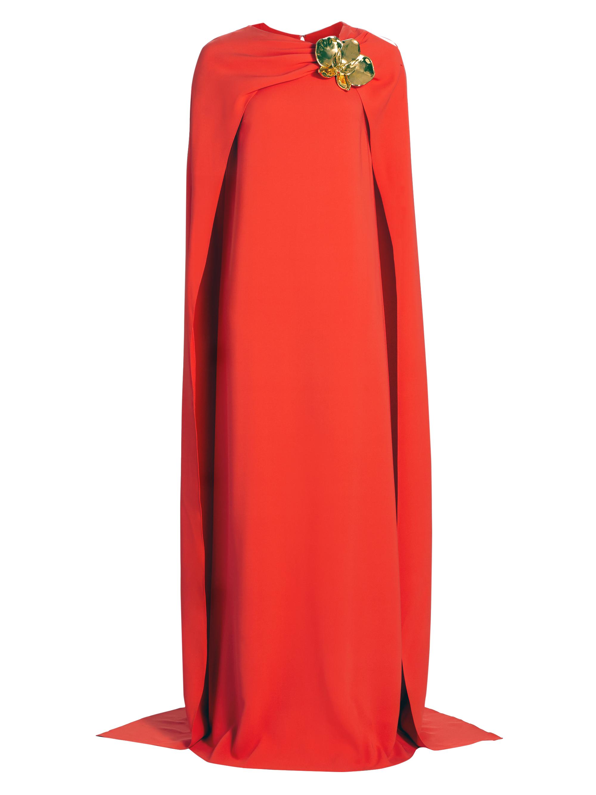 Oscar de la Renta Women's Jewel-Embellished Silk-Blend Cape Caftan - Vermilion