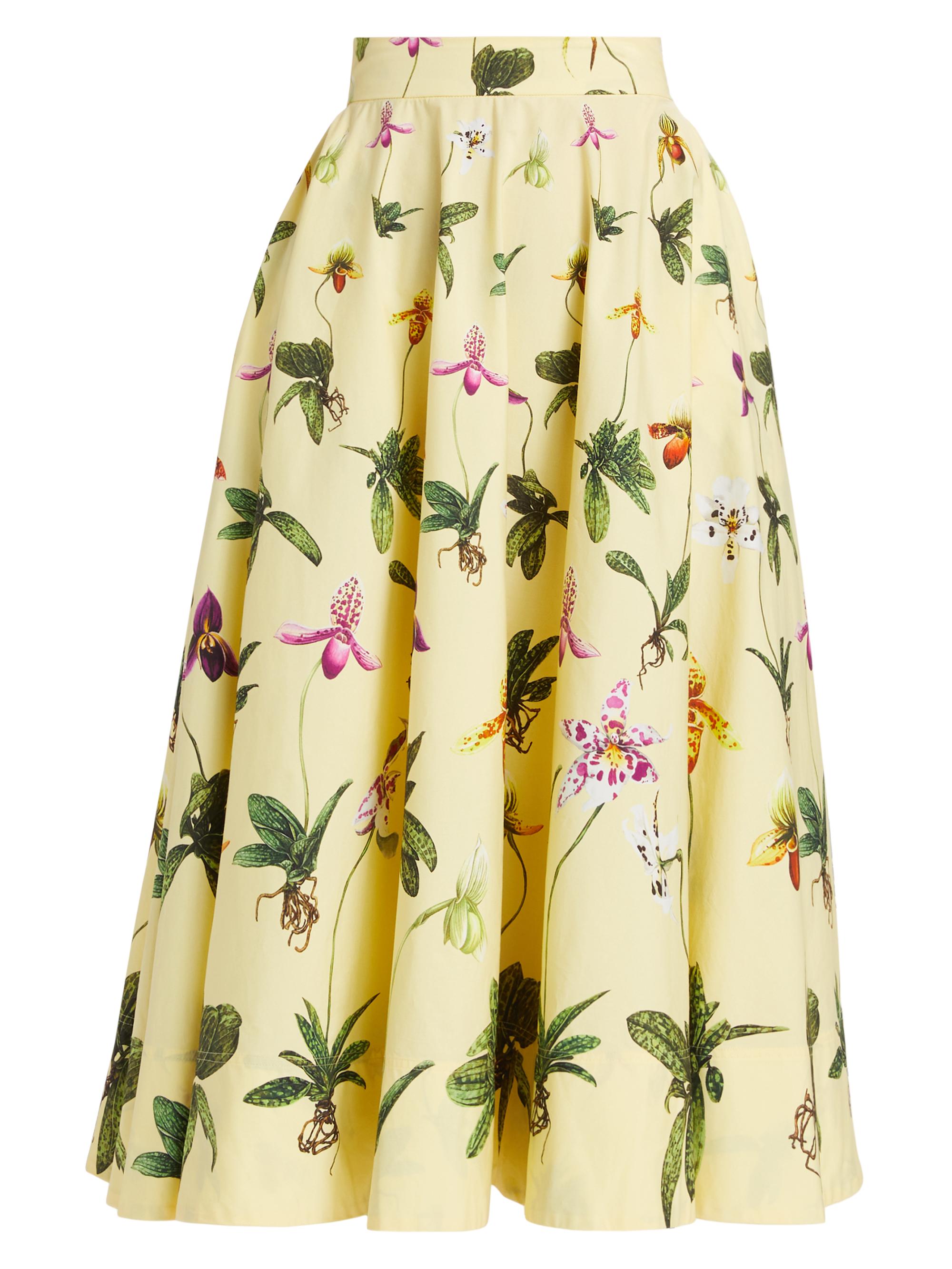Oscar de la Renta Women's Orchid Stretch-Cotton Poplin Circle Skirt - Yellow Multi