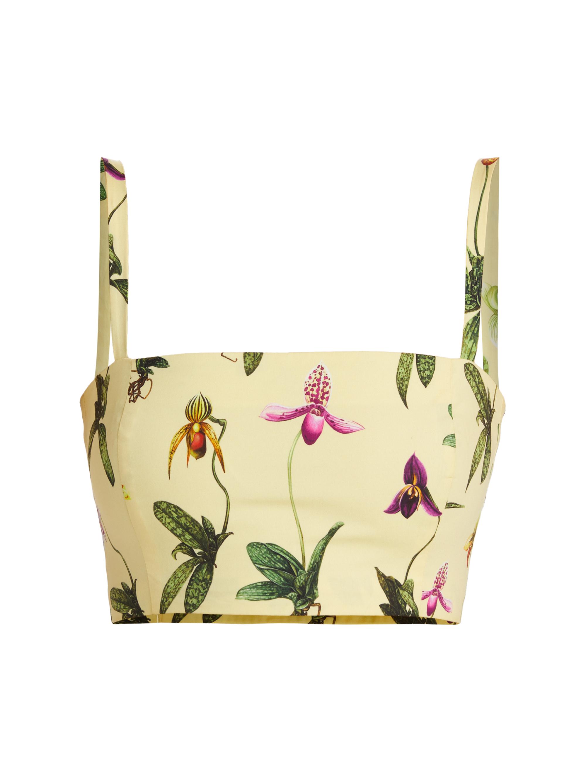 Oscar de la Renta Women's Floral Cotton Crop Top - Yellow Multi