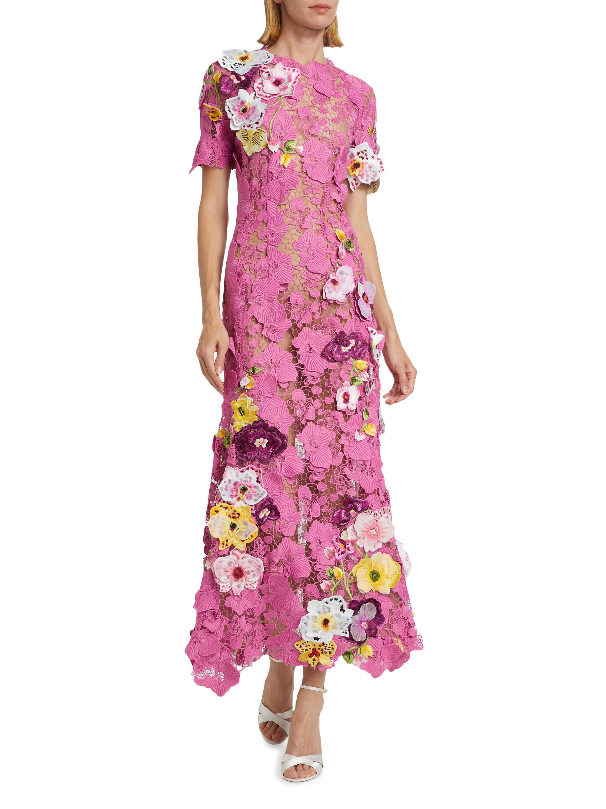 Oscar de la Renta Orchid Threadwork Lace Cocktail Dress | Saks