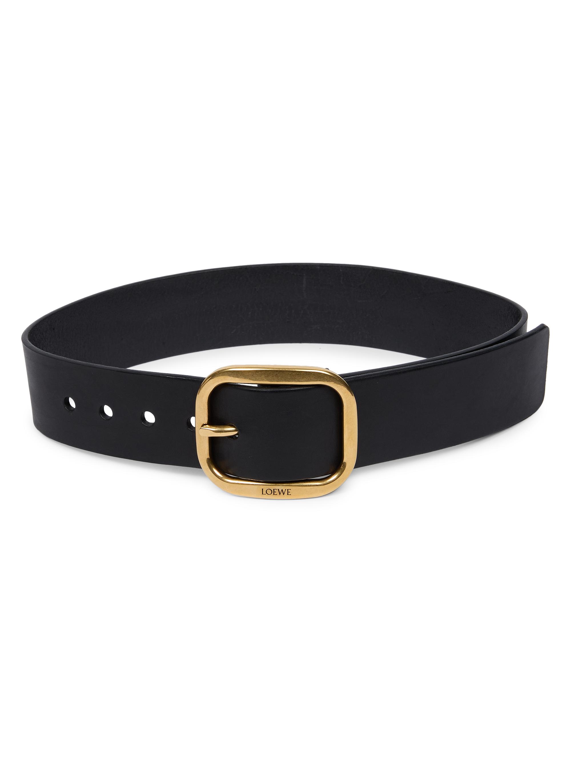 LOEWE Women's Rounded Leather Belt - Black Vintage Brass