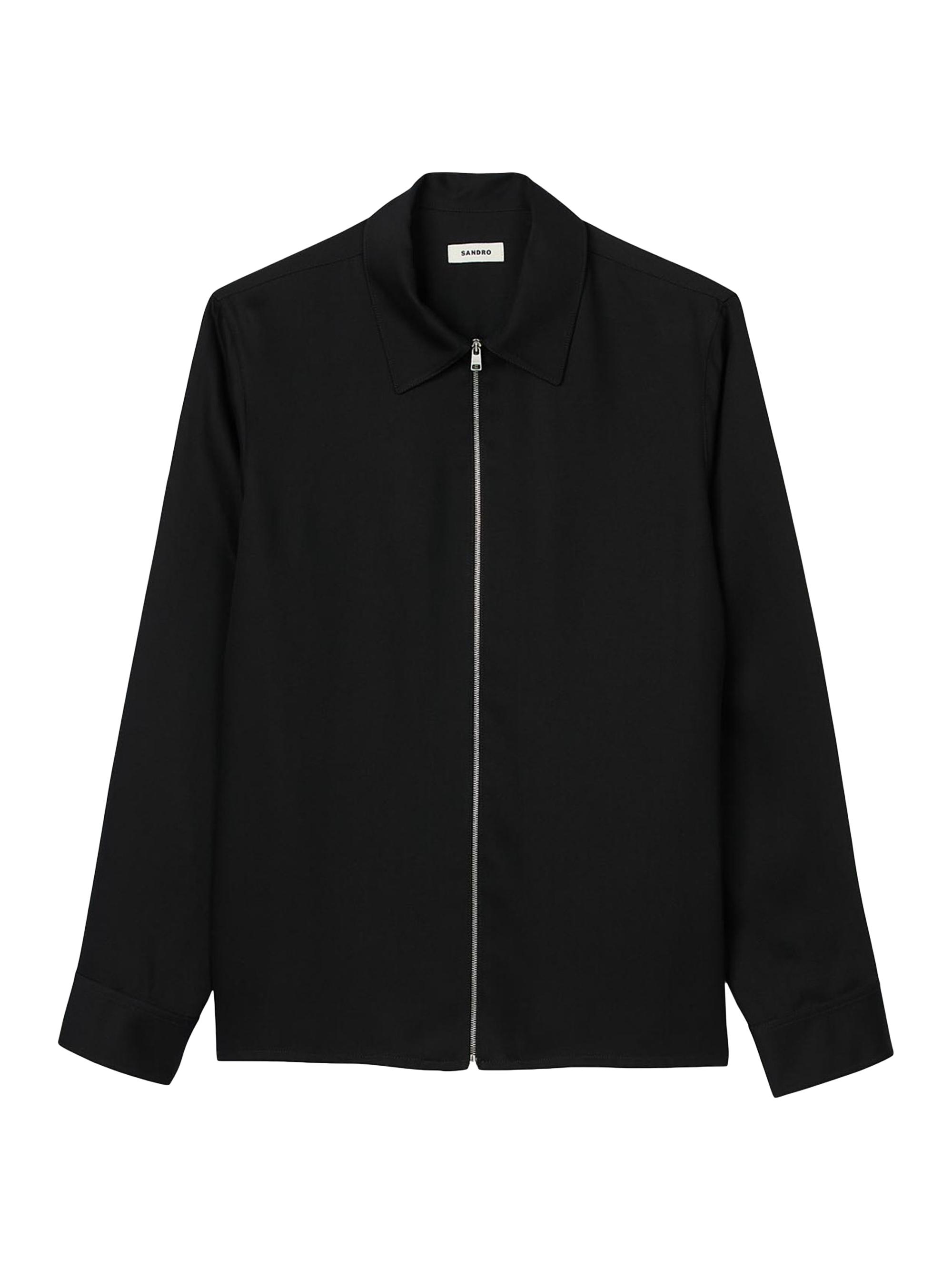 Sandro Men's Loose-Fit Zip-Up Shirt - Black
