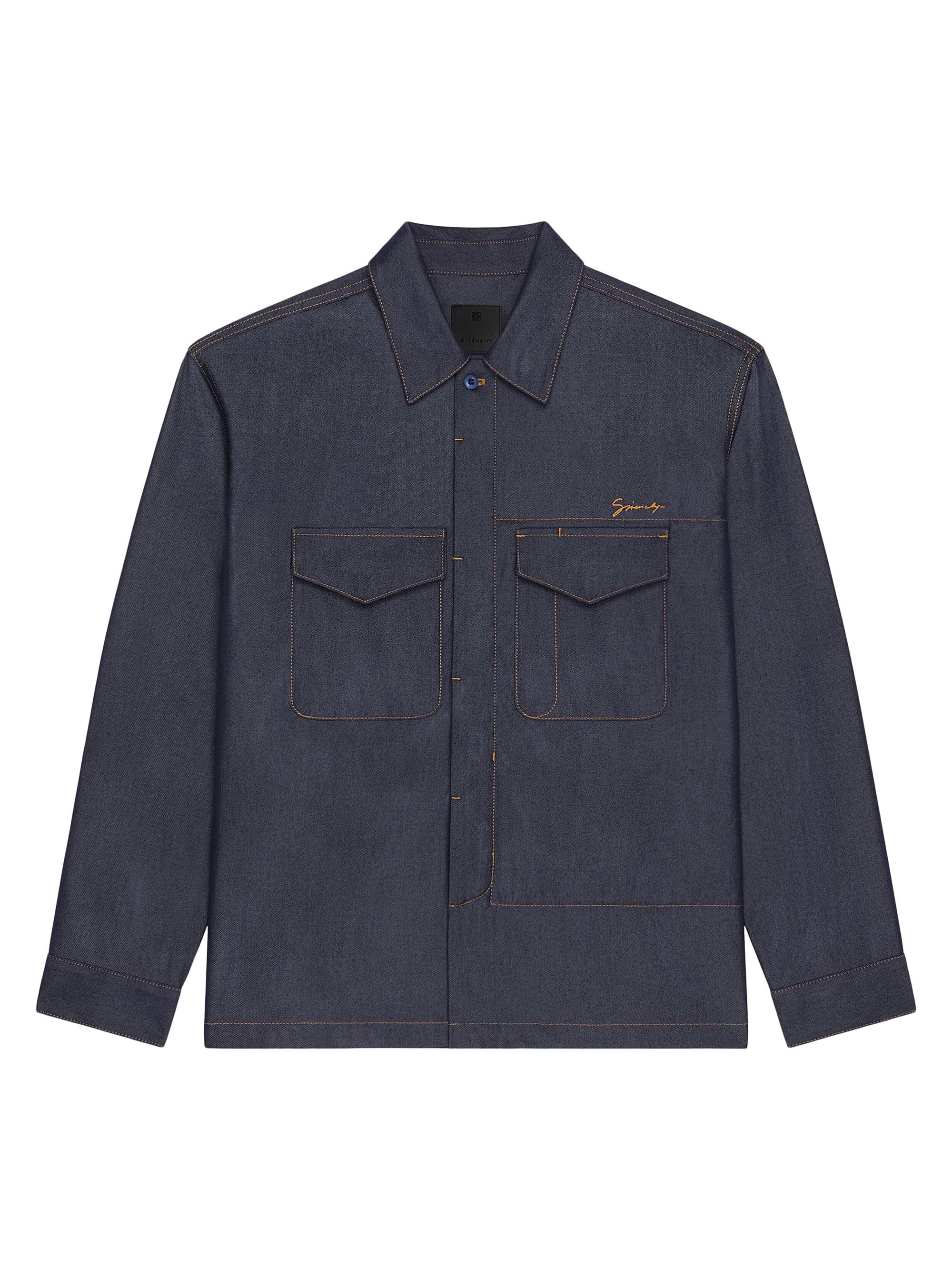 Givenchy Men's Shirt in Denim Silk - Indigo Blue