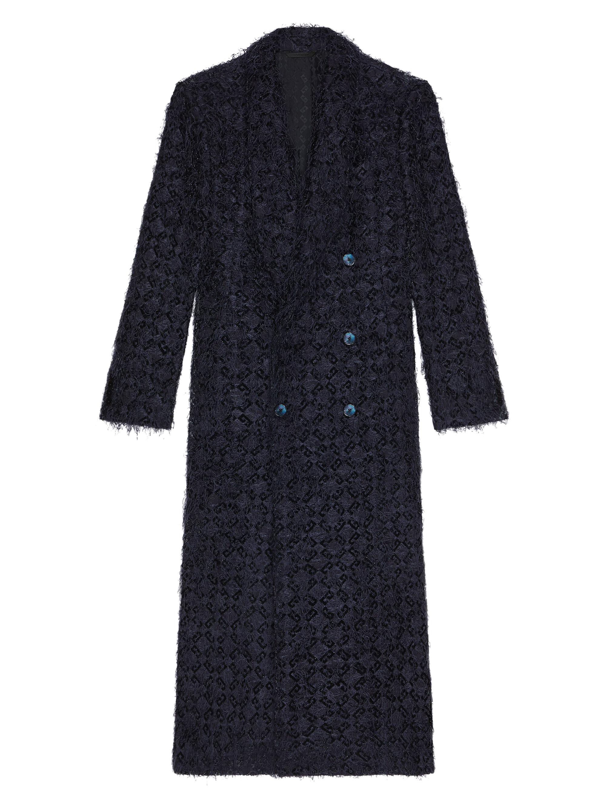 Givenchy Men's Double Breasted Coat in Monogram 72 Fancy Jacquard - Dark Blue
