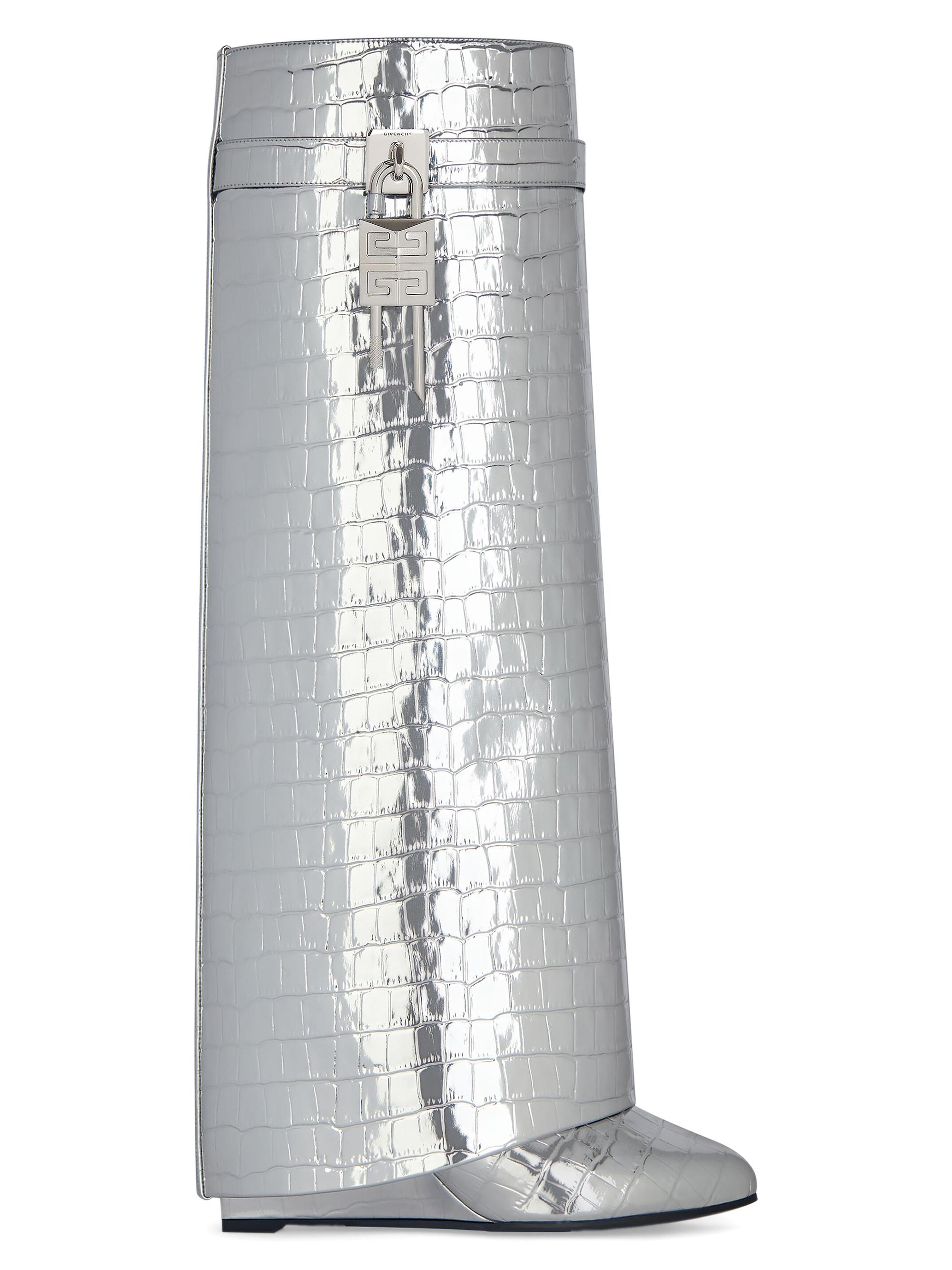 Givenchy Women's Shark Lock Boots in Crocodile Effect Leather - Silvery