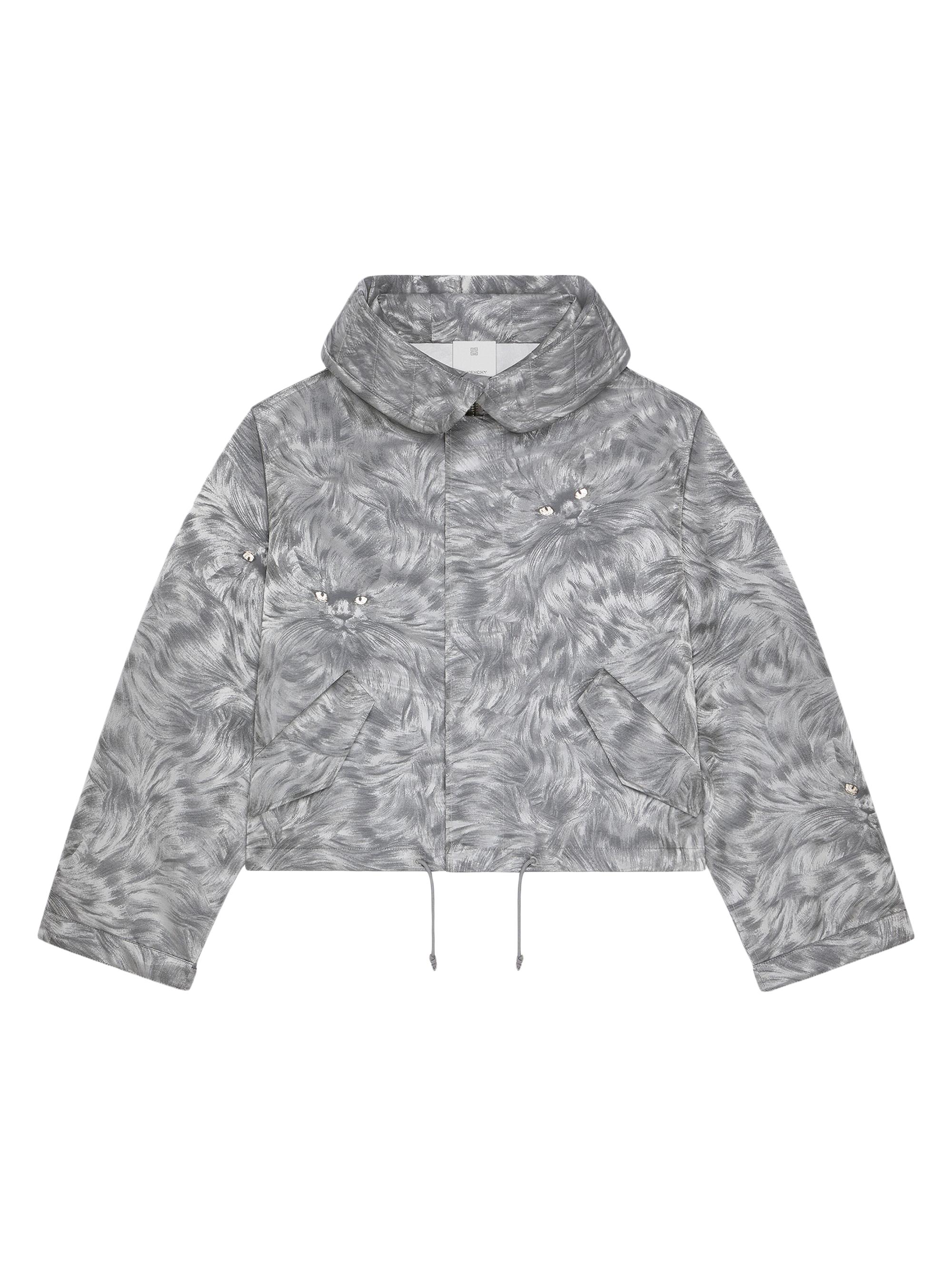 Givenchy Men's Short Parka in Cat Jacquard - Light Grey