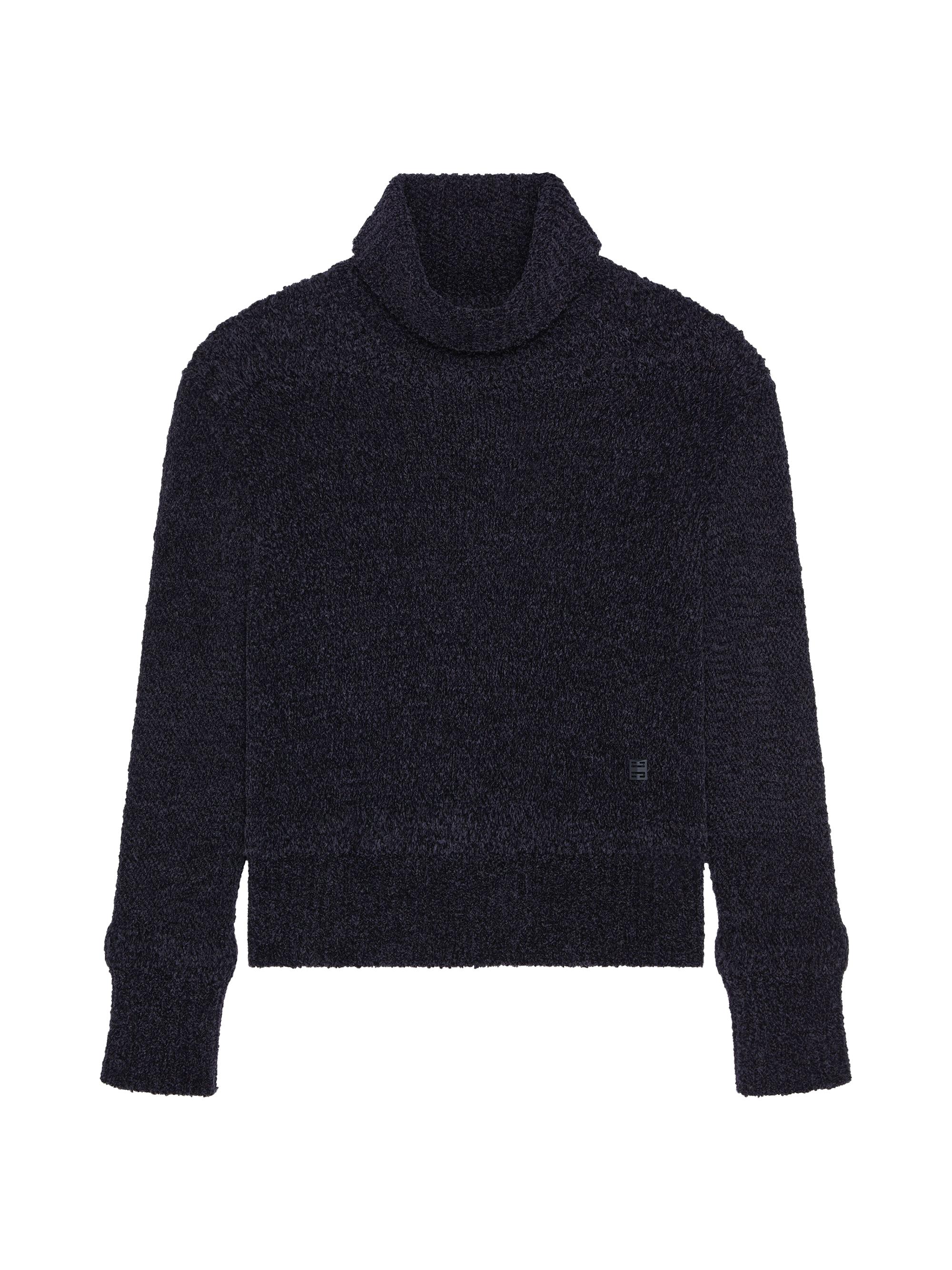 Givenchy Men's Turtleneck Sweater in Chenille with 4G Detail - Dark Blue