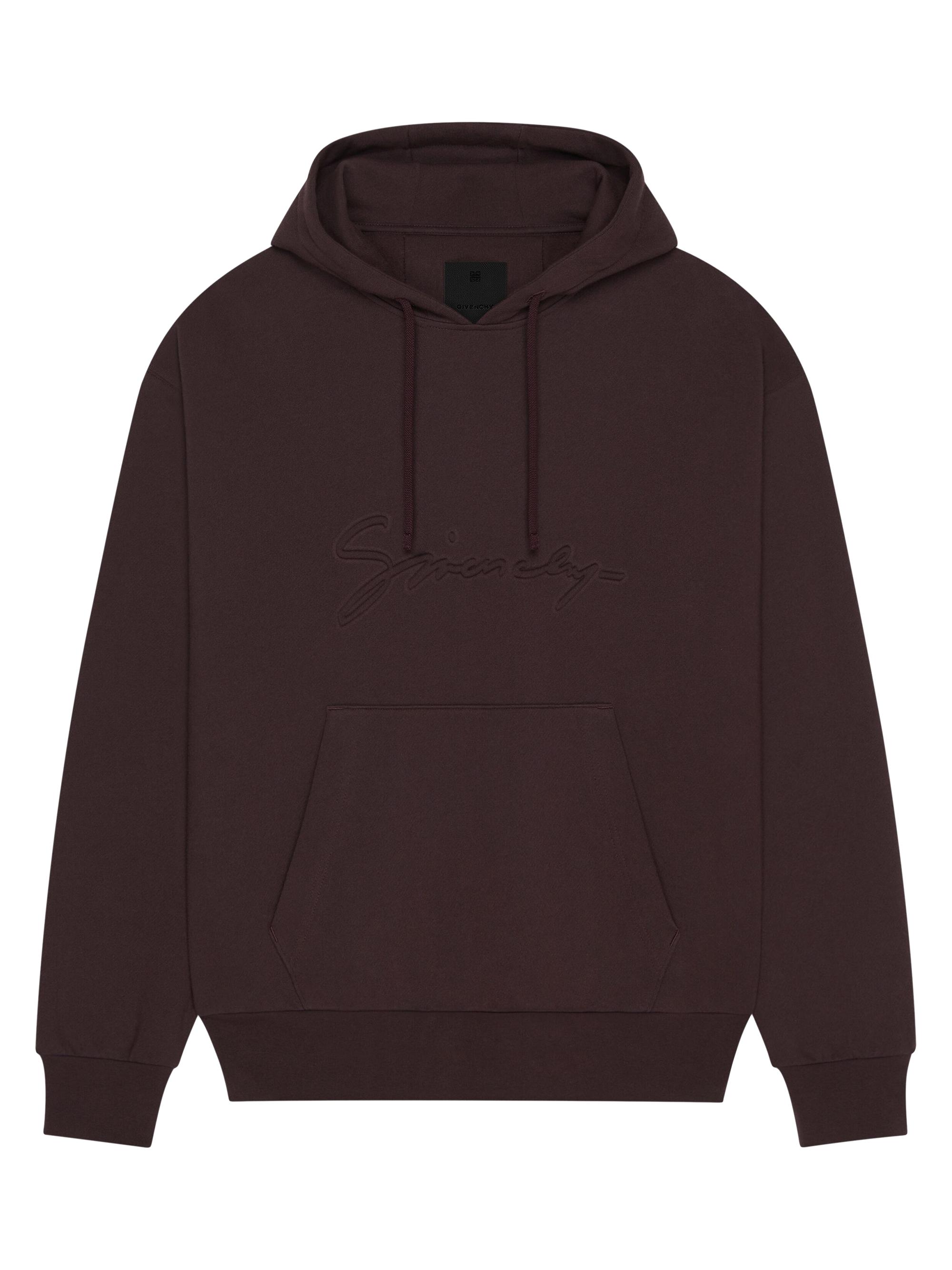 Givenchy Men's Hoodie in Fleece with Signature - Burgundy