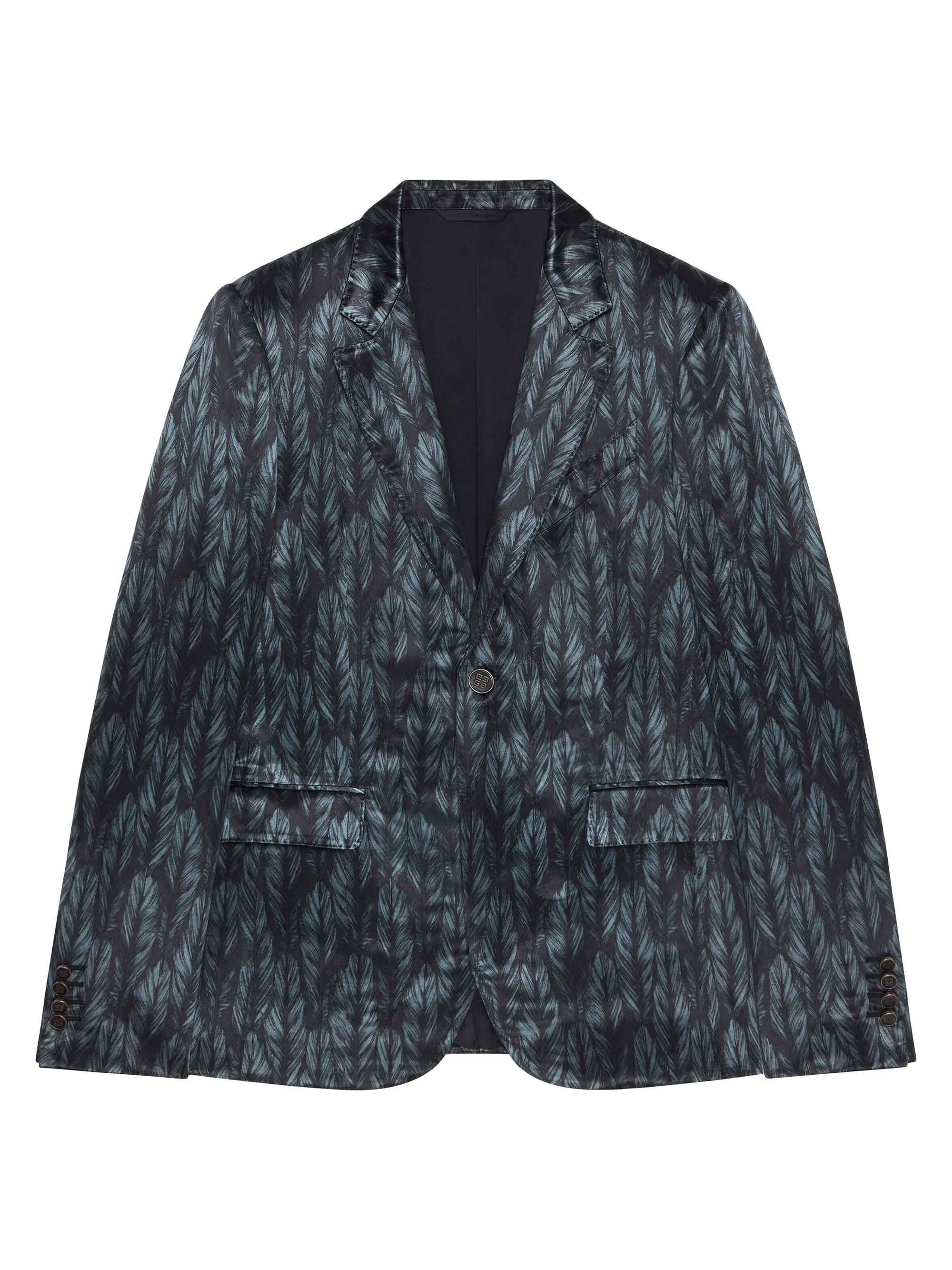 Givenchy Men's Slim Fit Jacket in Satin with Feathers Print - Black Grey