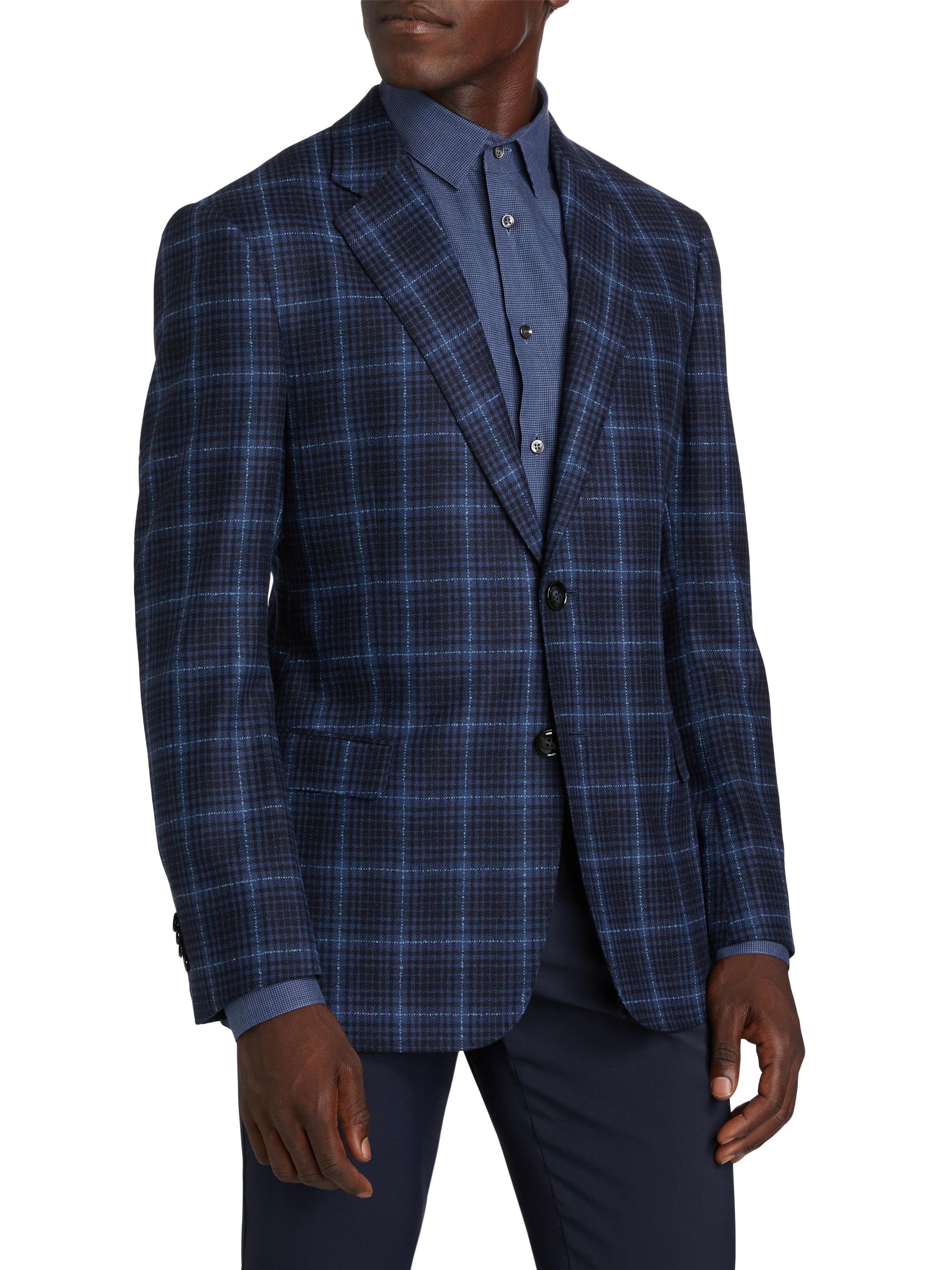 Giorgio Armani Plaid Wool Single-Breasted Jacket | Saks Fifth Avenue