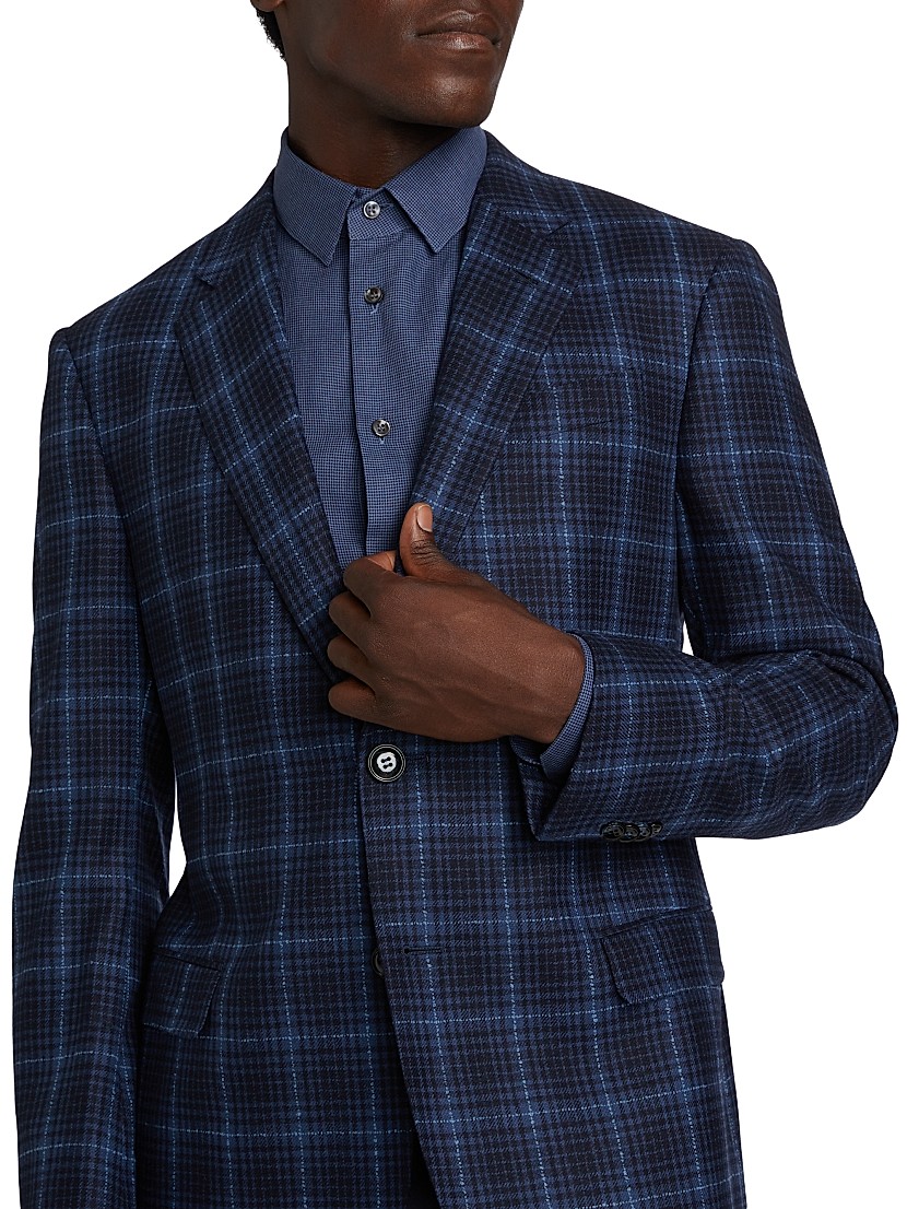 Shop Giorgio Armani Plaid Wool Single-Breasted Jacket | Saks Shop Giorgio Armani Plaid Wool Single-Breasted Jacket | Saks