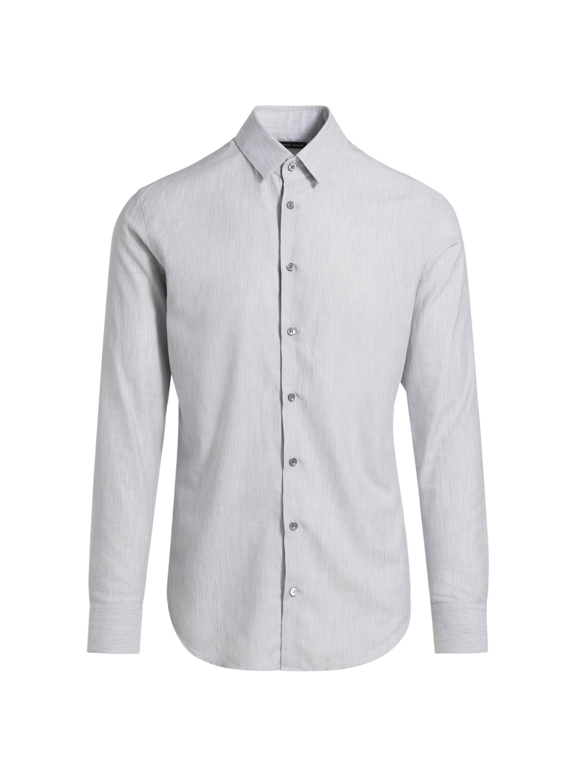 Giorgio Armani Men's Textured Cotton Button-Up Shirt - Light Gray