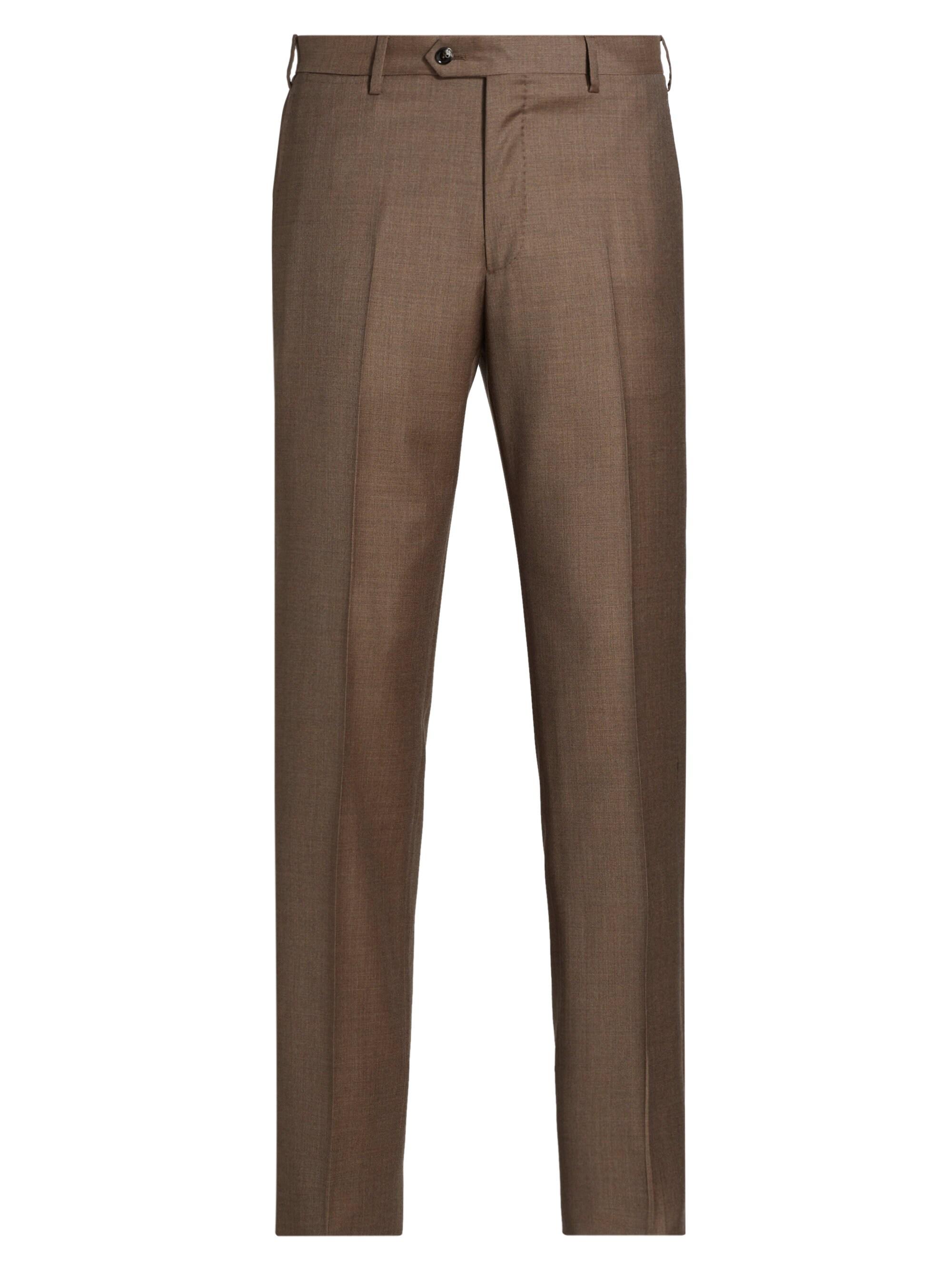Giorgio Armani Men's Textured Solid Wool Trousers - Burnt Orange Wool