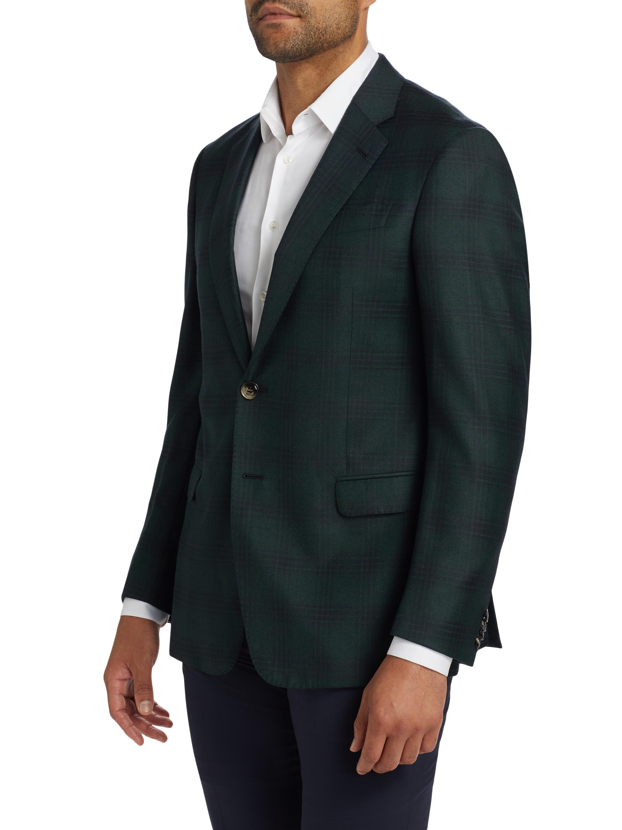Giorgio Armani Plaid Wool-Cashmere Single-Breasted Blazer | Saks