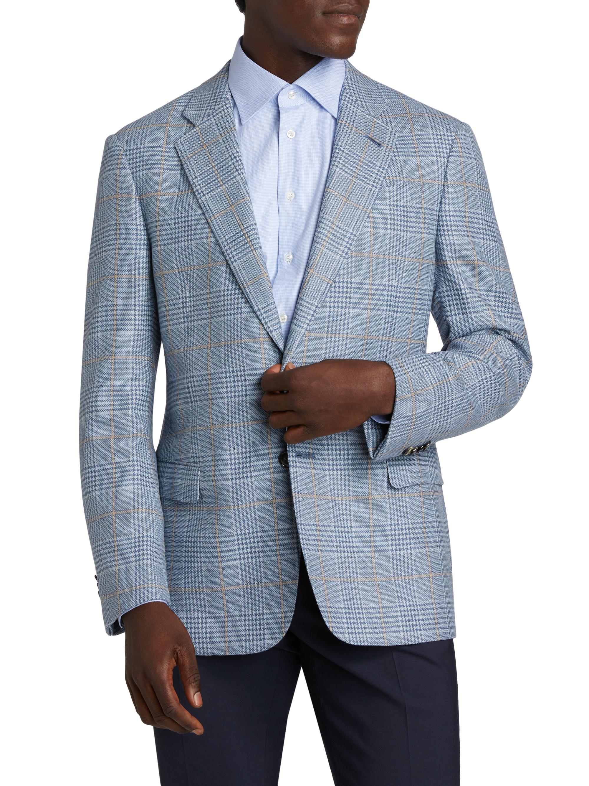 Giorgio Armani Plaid Tailored Wool Jacket | Saks Fifth Avenue