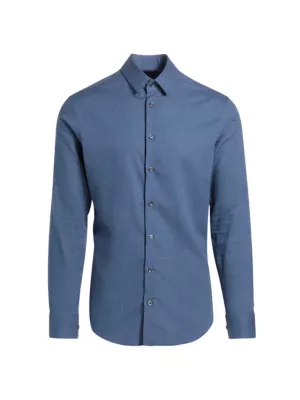 Giorgio Armani Men's Woven Cotton Button-Up Shirt - Blue