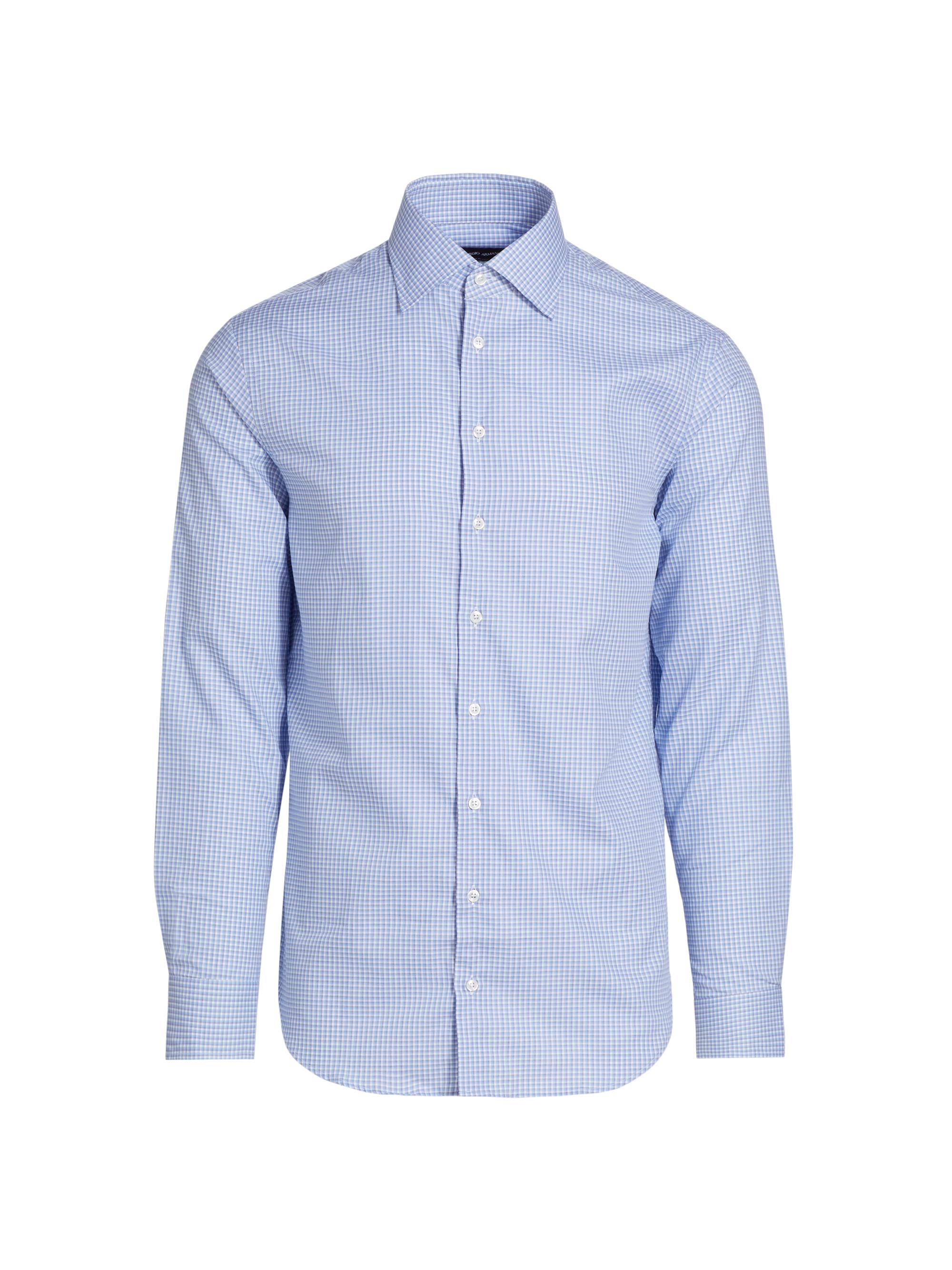 Giorgio Armani Men's Plaid Cotton Front-Button Shirt - Blue