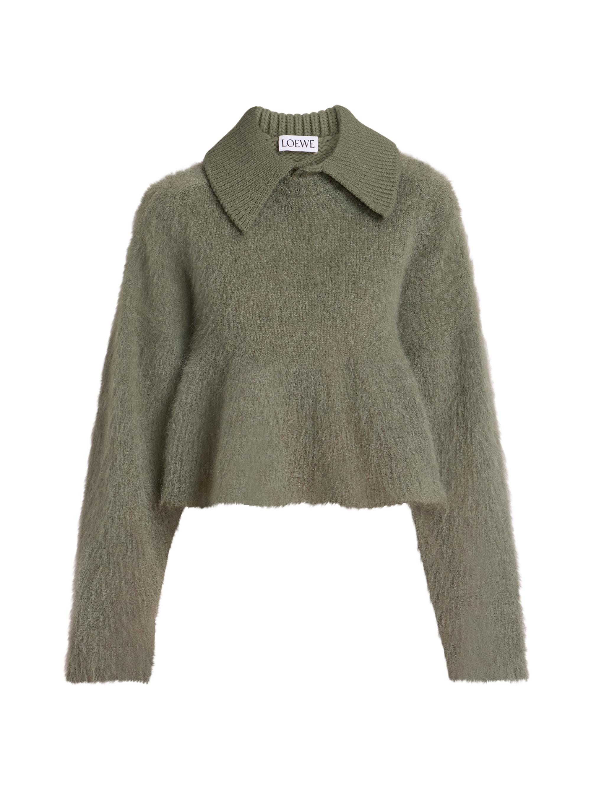 LOEWE Women's Mohair-Wool Blend Polo Sweater - Khaki Green