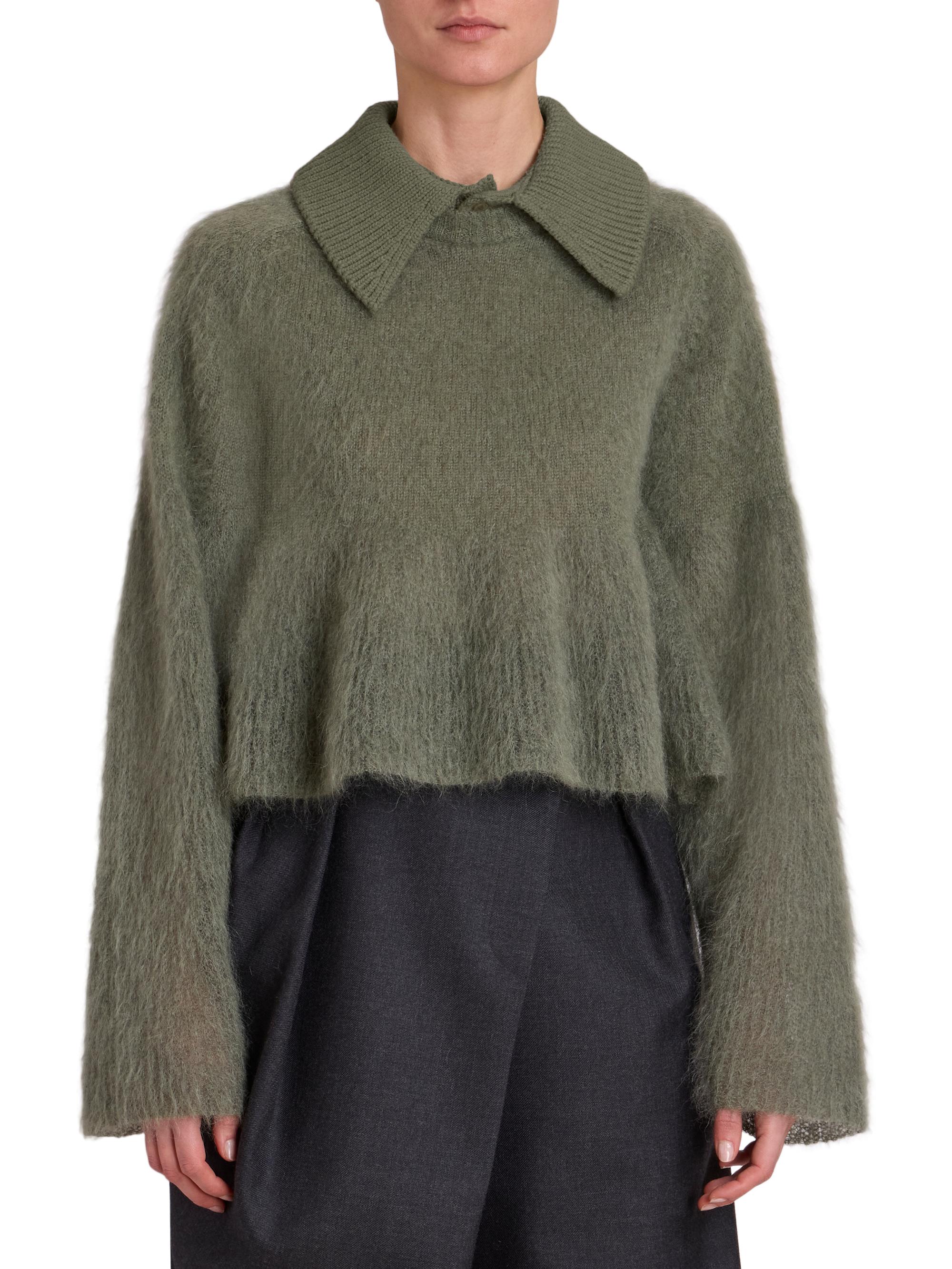 Mohair-Wool Blend Polo Sweater
