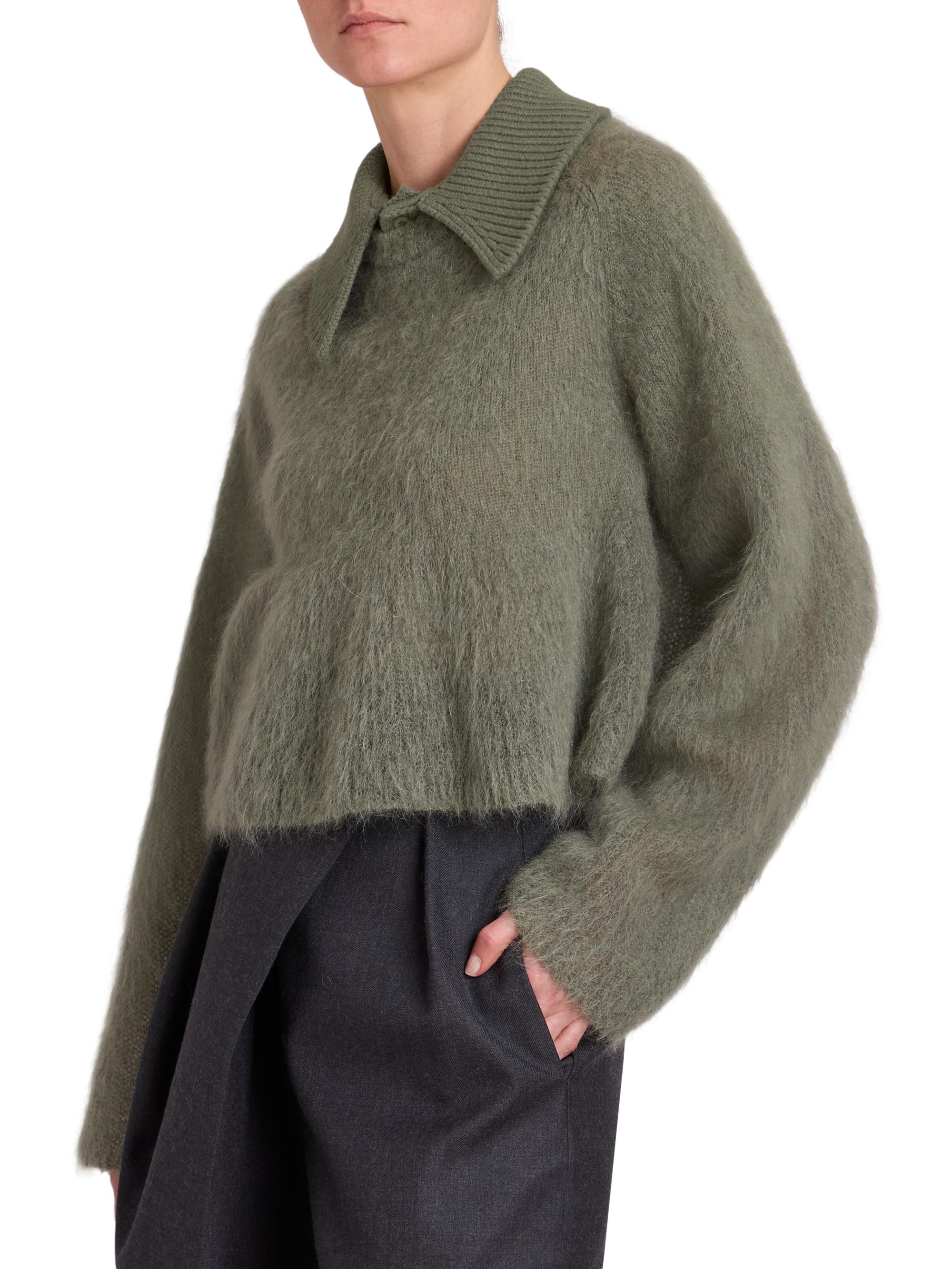 Mohair-Wool Blend Polo Sweater
