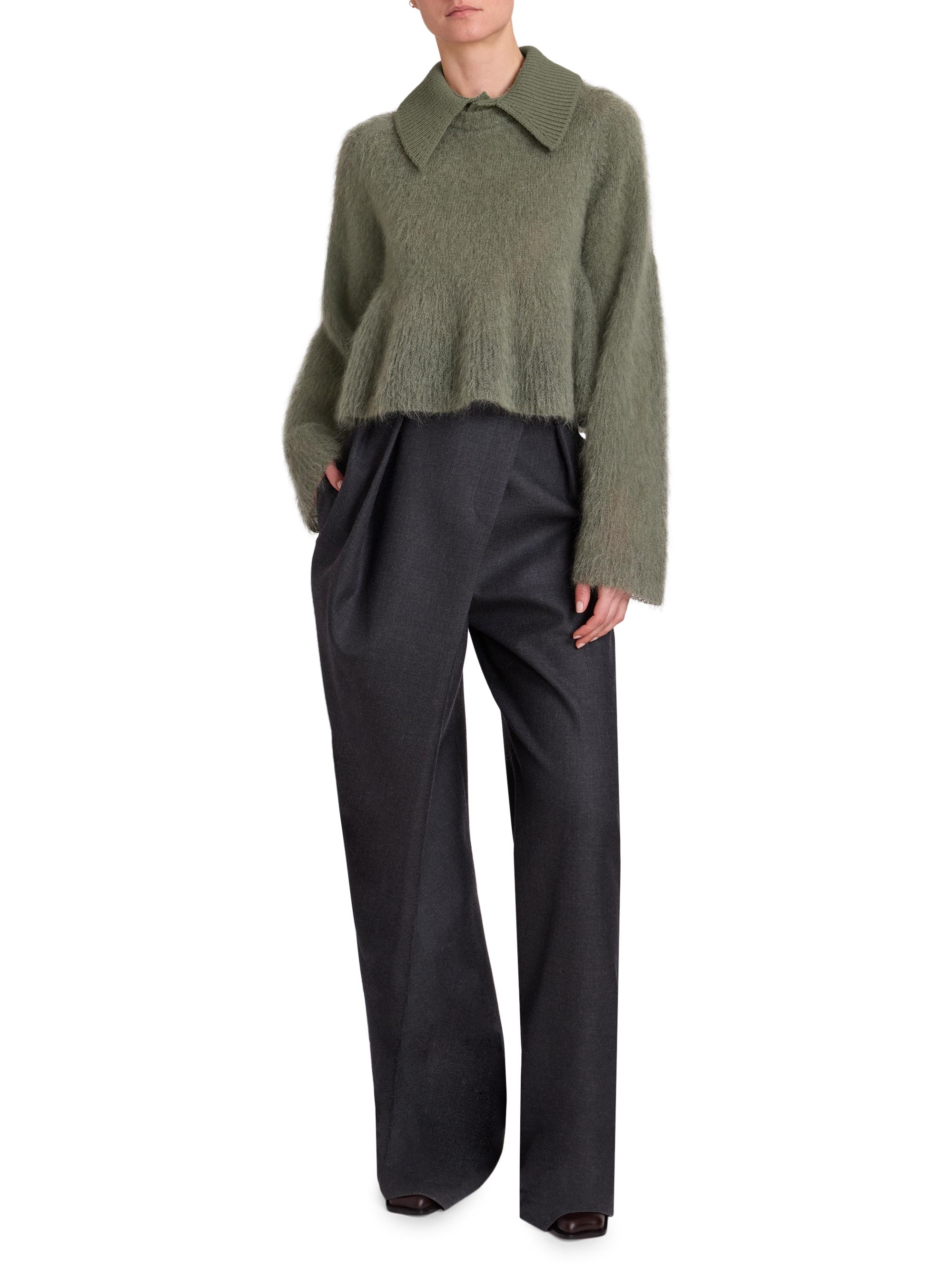 Mohair-Wool Blend Polo Sweater